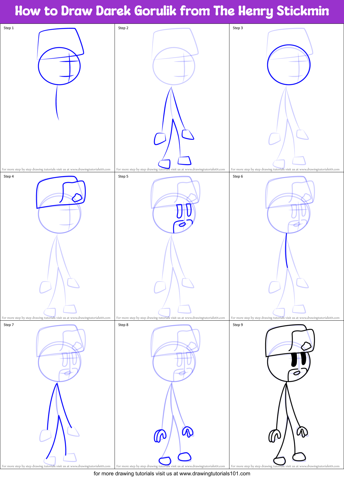How to Draw Darek Gorulik from The Henry Stickmin Printable Step by Step