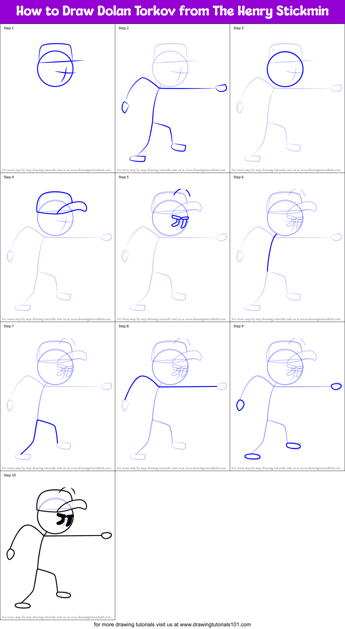 How to Draw Dolan Torkov from The Henry Stickmin Printable Step by Step