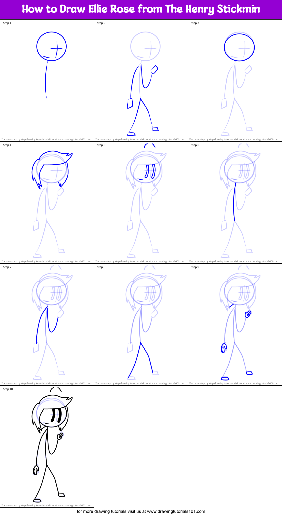 How to Draw Ellie Rose from The Henry Stickmin Printable Step by Step