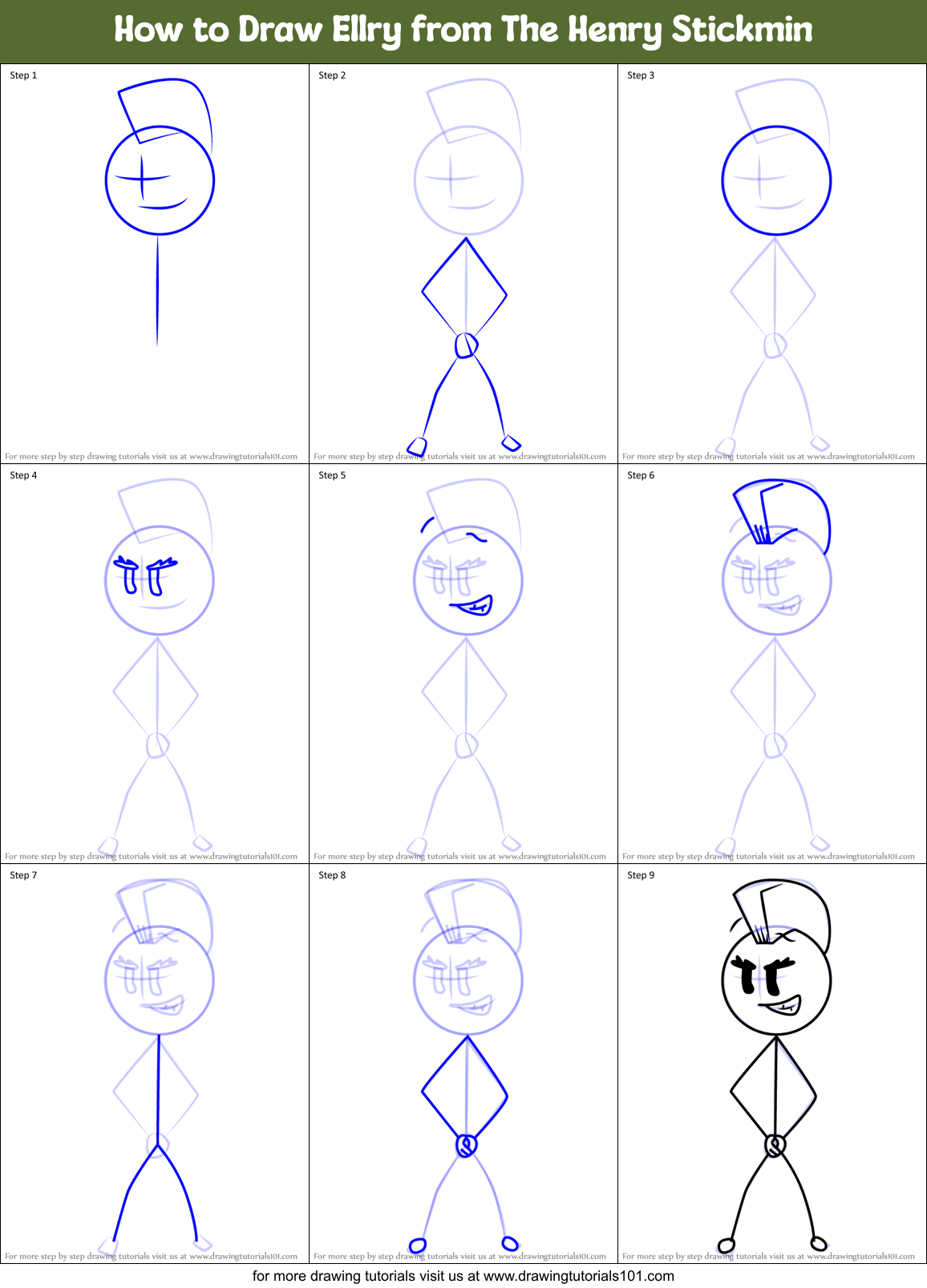 How to Draw Ellry from The Henry Stickmin Printable Step by Step