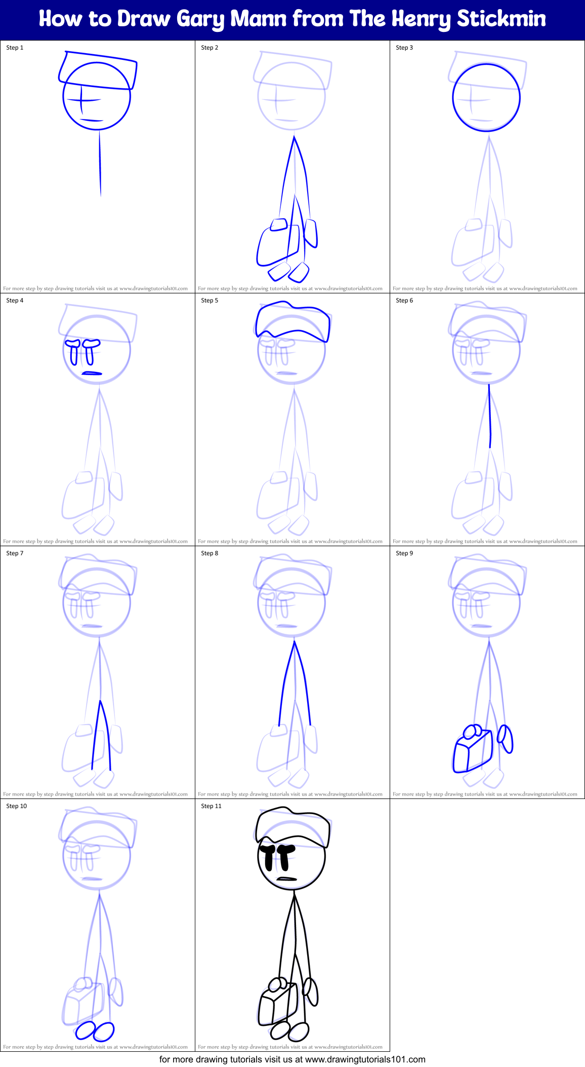How to Draw Gary Mann from The Henry Stickmin Printable Step by Step