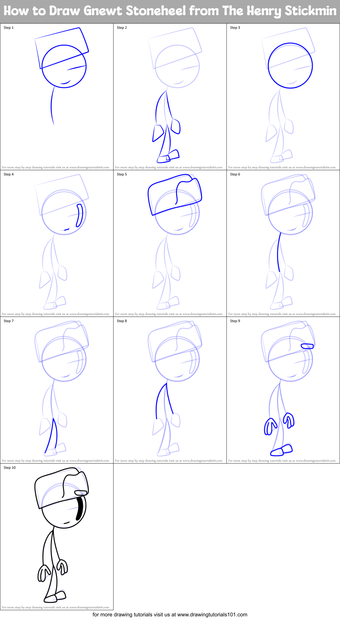 How to Draw Gnewt Stoneheel from The Henry Stickmin Printable Step by Step