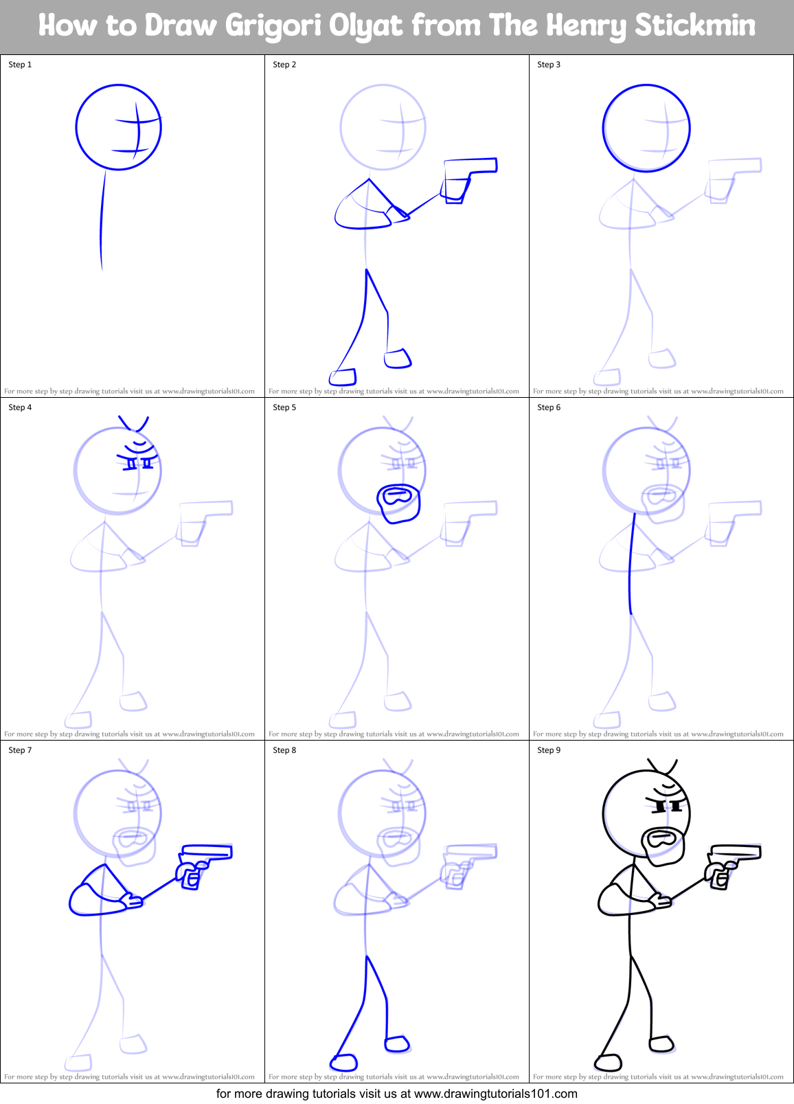 How to Draw Grigori Olyat from The Henry Stickmin Printable Step by Step