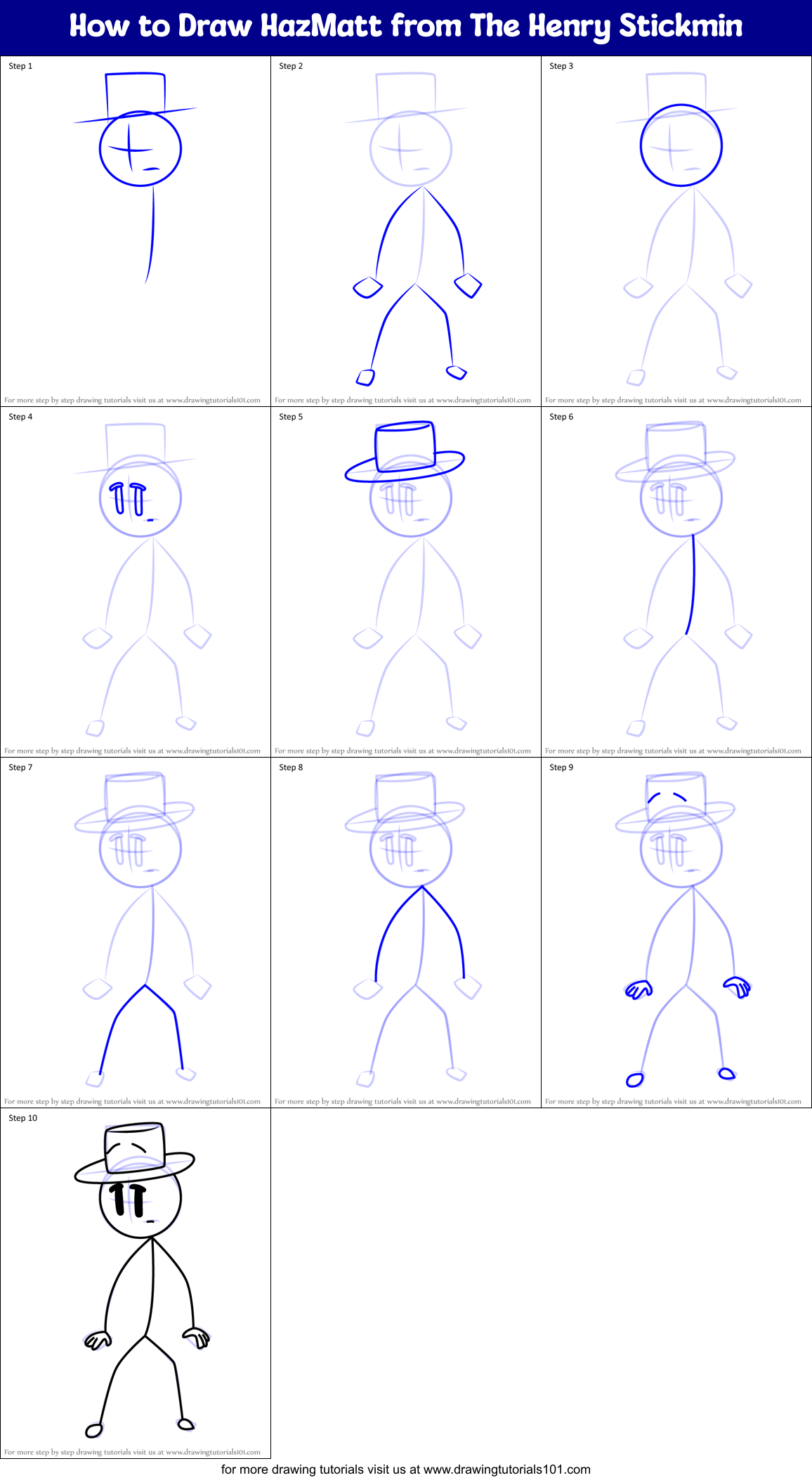 How to Draw HazMatt from The Henry Stickmin Printable Step by Step