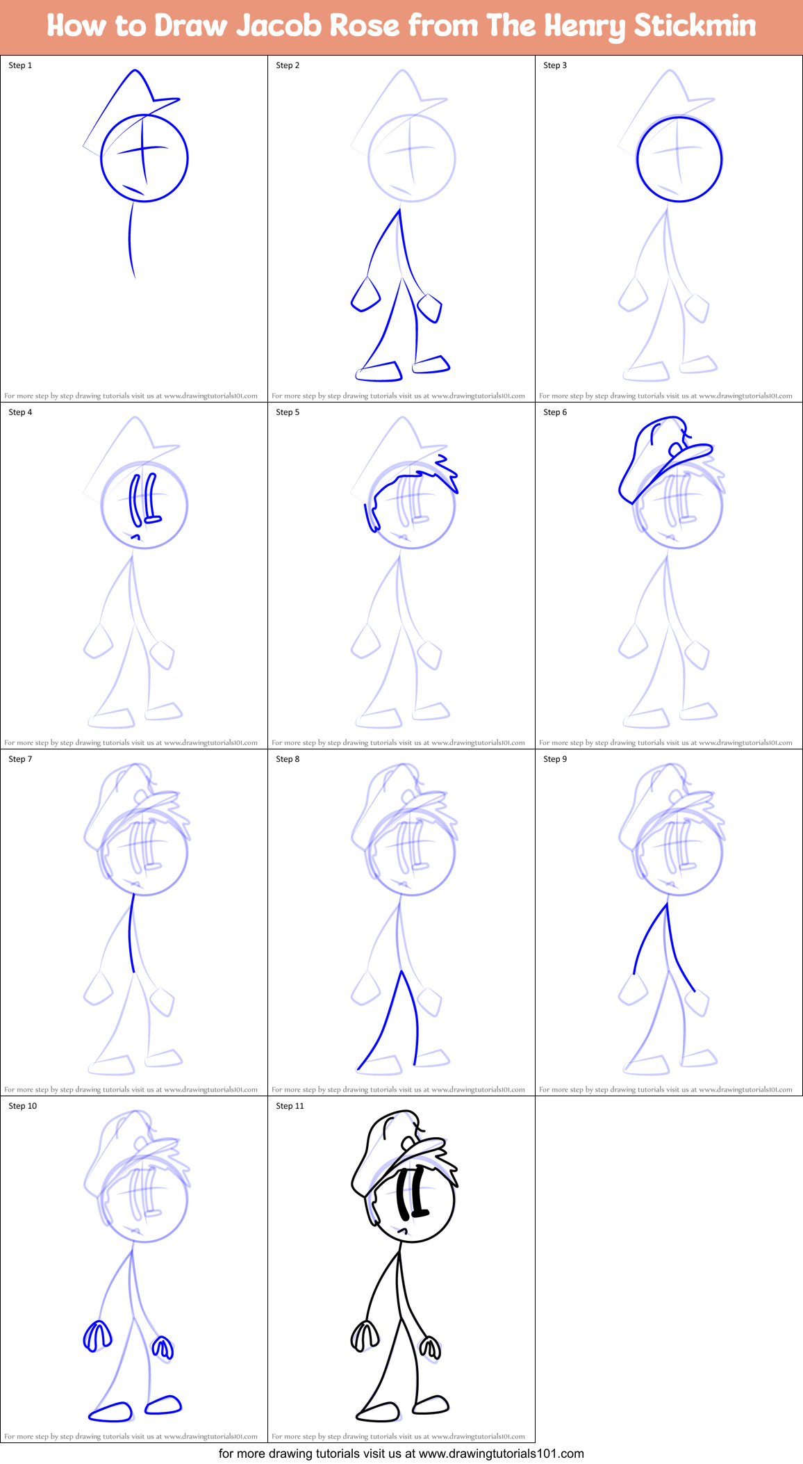 How to Draw Jacob Rose from The Henry Stickmin Printable Step by Step