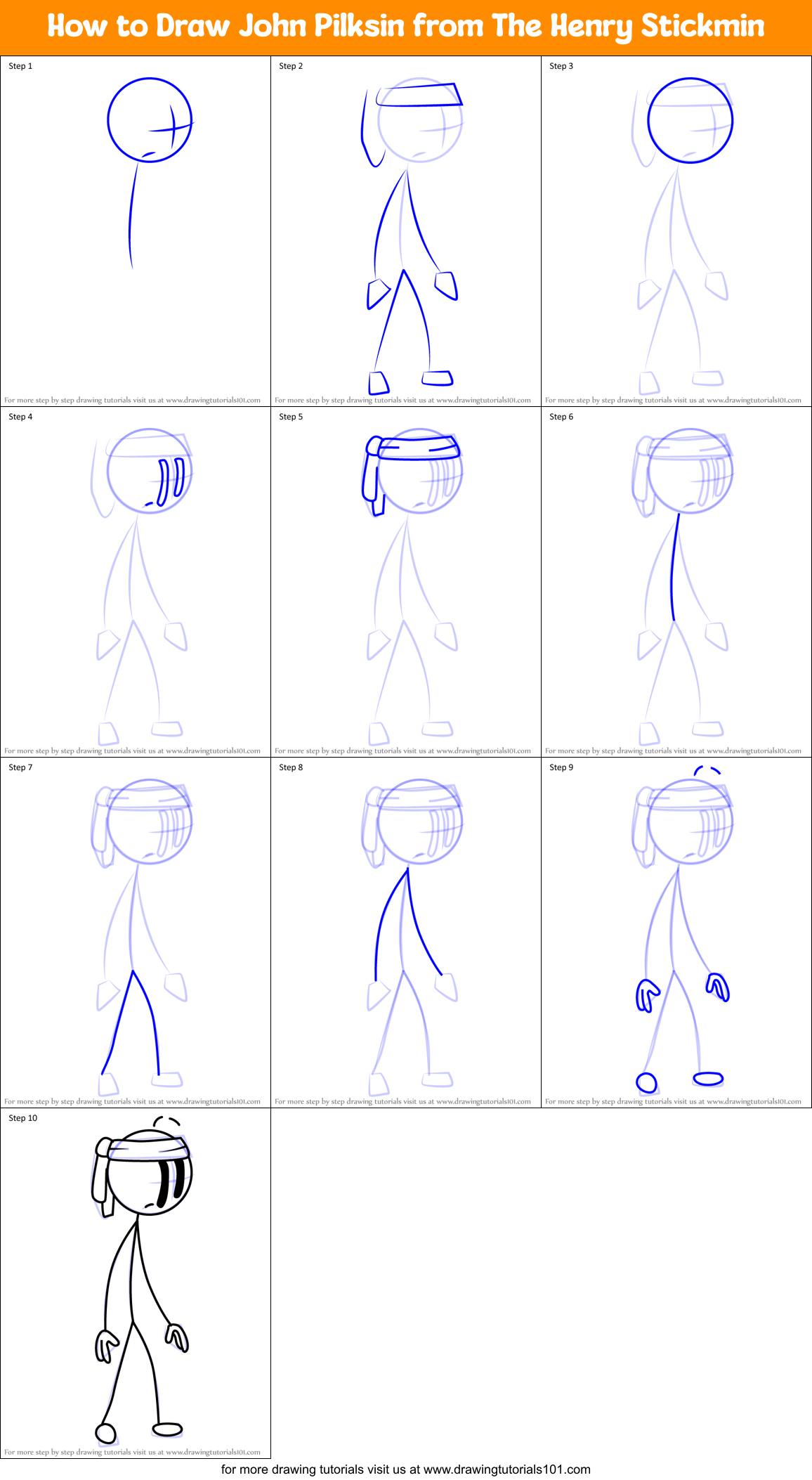 How to Draw John Pilksin from The Henry Stickmin Printable Step by Step