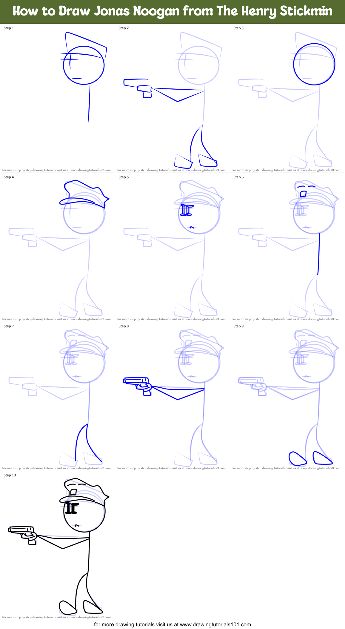How to Draw Jonas Noogan from The Henry Stickmin Printable Step by Step