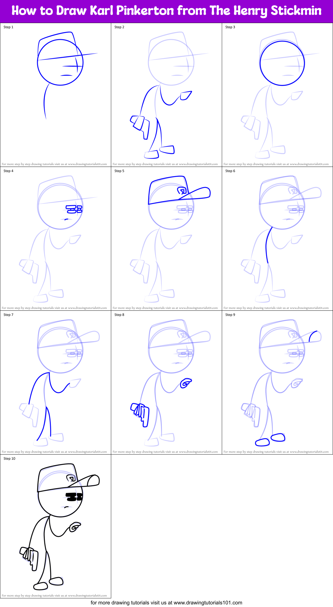 How to Draw Karl Pinkerton from The Henry Stickmin Printable Step by Step