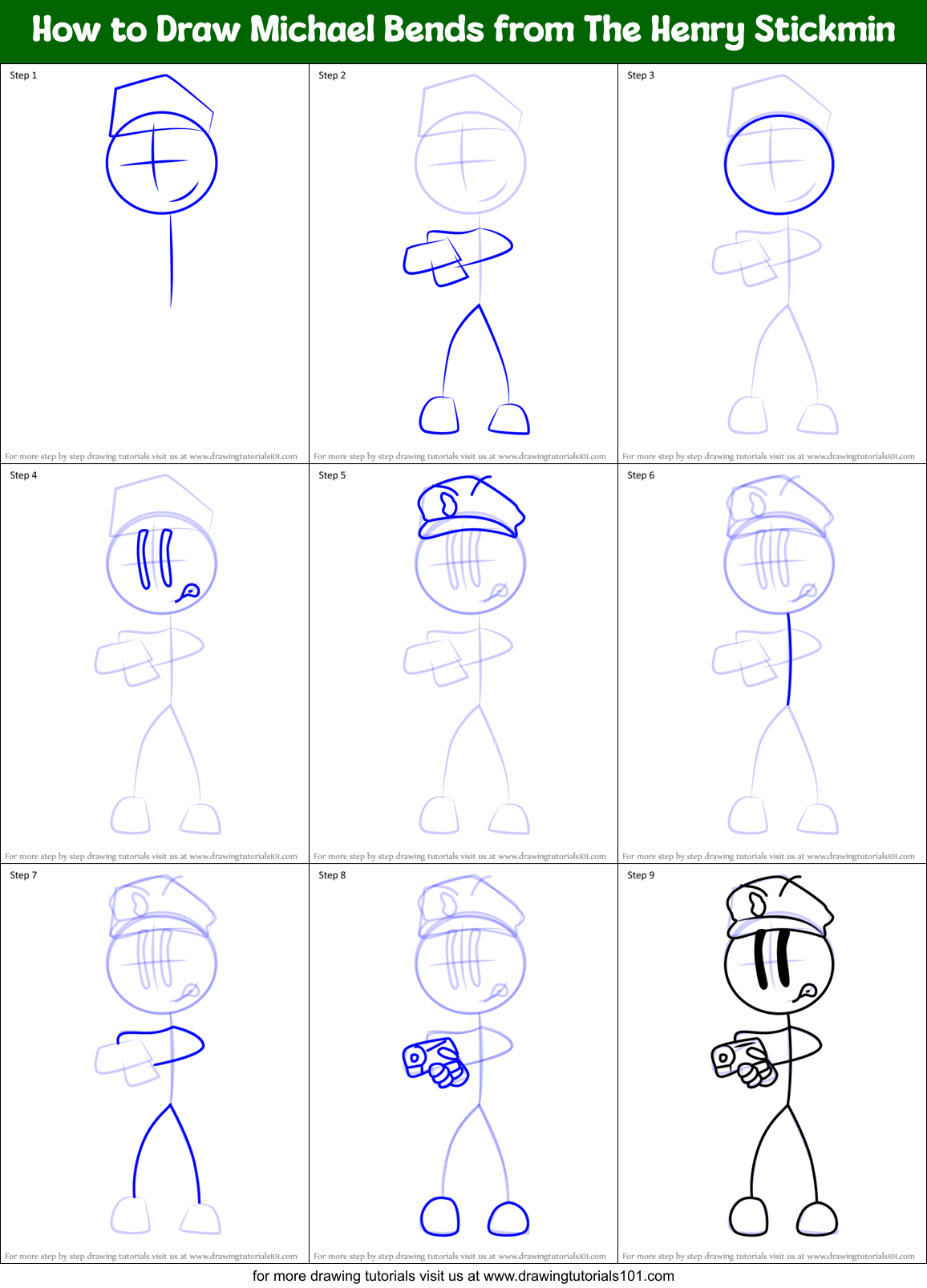 How to Draw Michael Bends from The Henry Stickmin Printable Step by Step