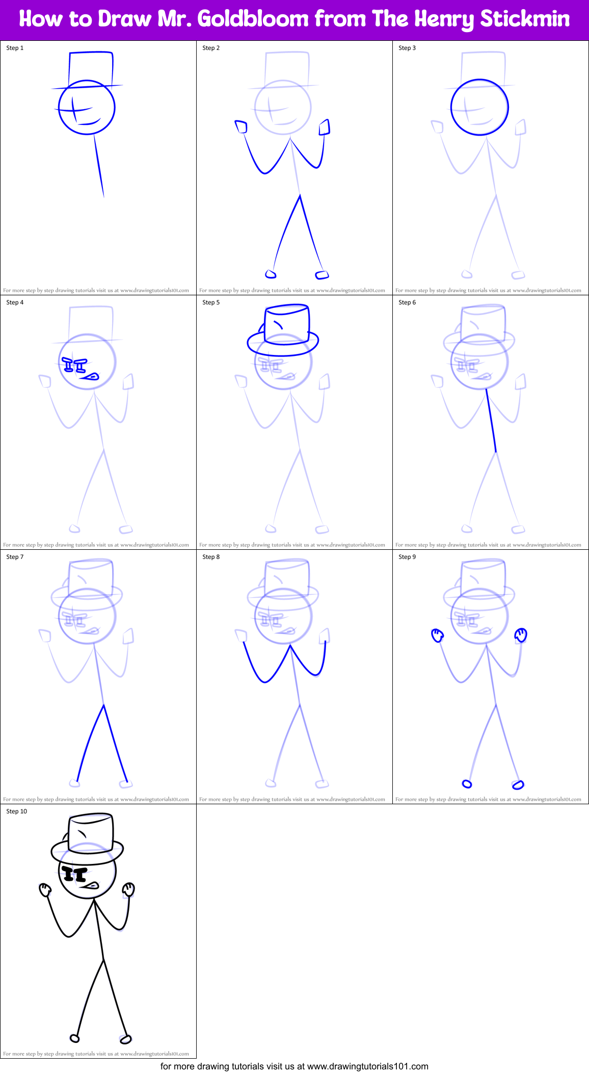 How to Draw Mr. Goldbloom from The Henry Stickmin Printable Step by Step