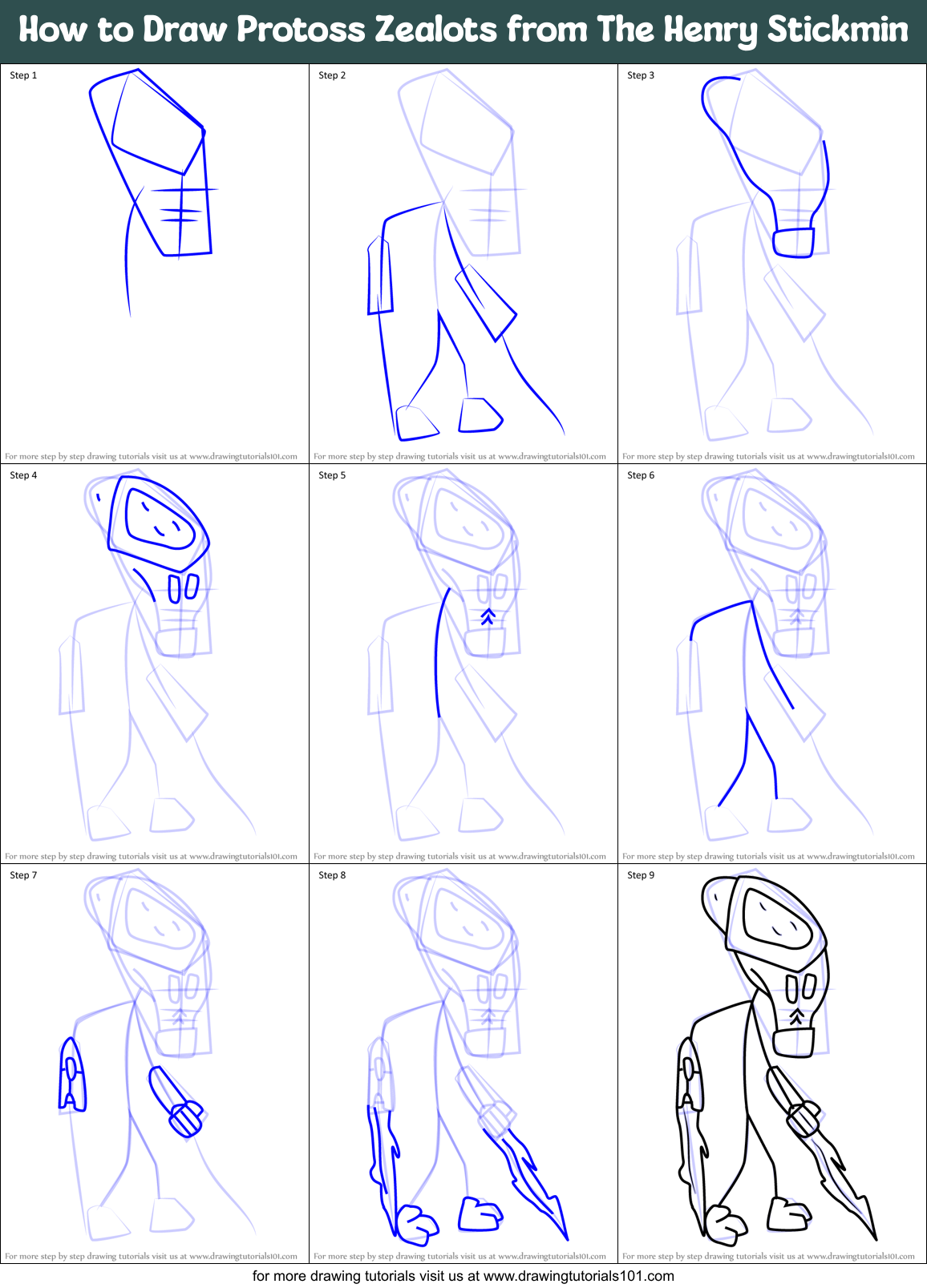 How to Draw Protoss Zealots from The Henry Stickmin Printable Step by Step