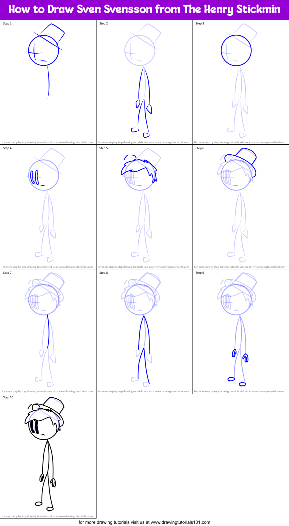 How to Draw Sven Svensson from The Henry Stickmin Printable Step by Step