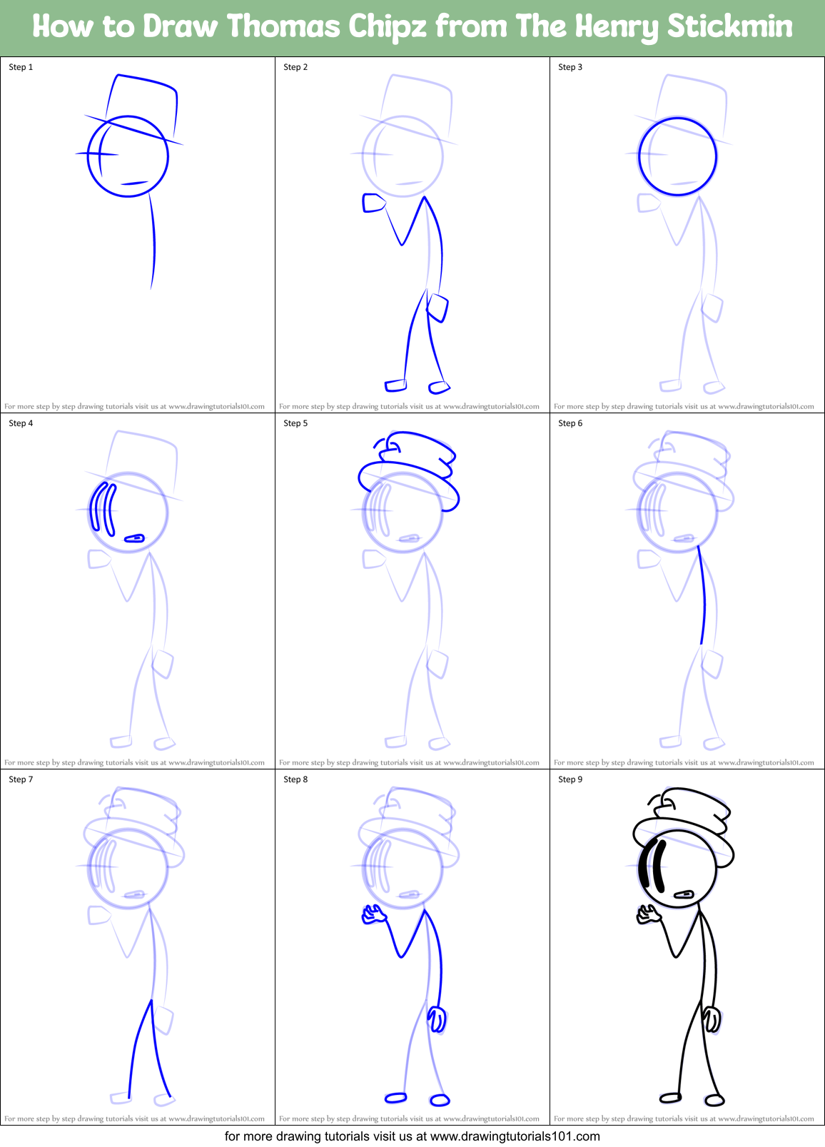 How to Draw Thomas Chipz from The Henry Stickmin Printable Step by Step