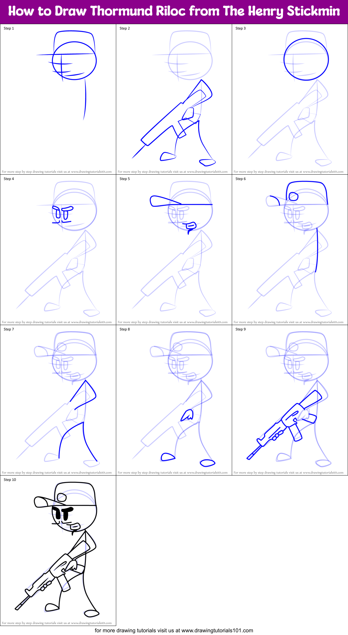 How to Draw Thormund Riloc from The Henry Stickmin Printable Step by Step