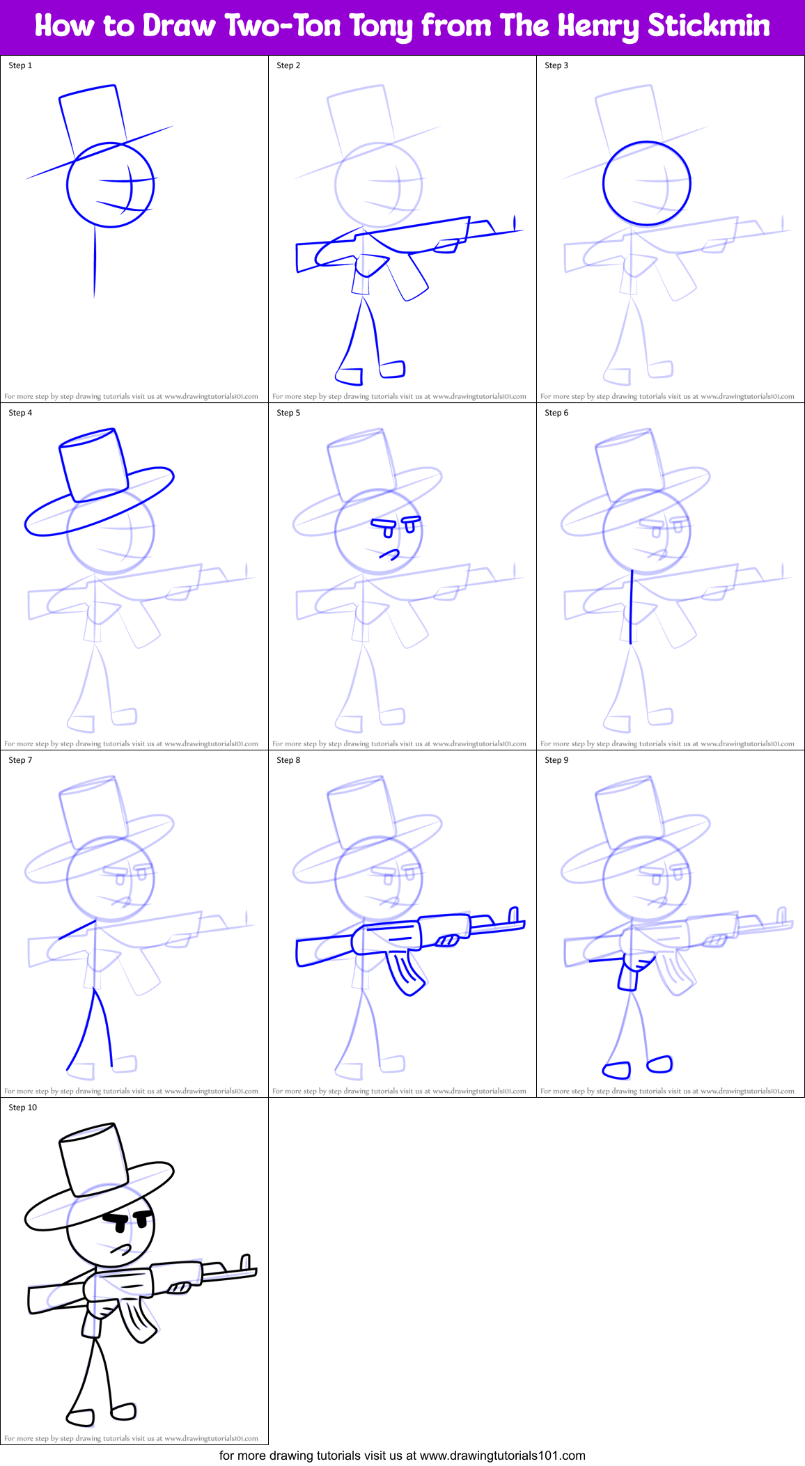 How to Draw Two-Ton Tony from The Henry Stickmin Printable Step by Step