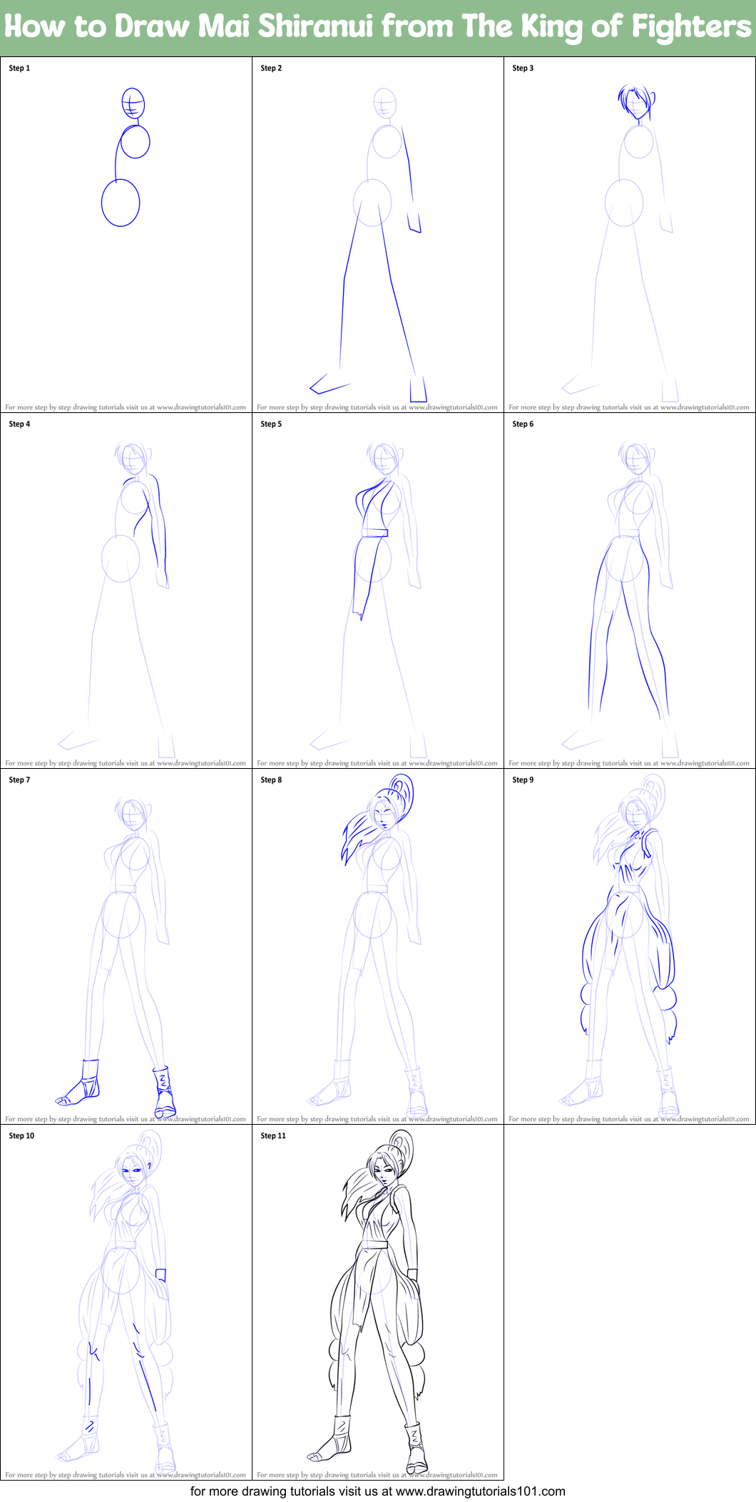 How to Draw Mai Shiranui from The King of Fighters Printable Step by Step
