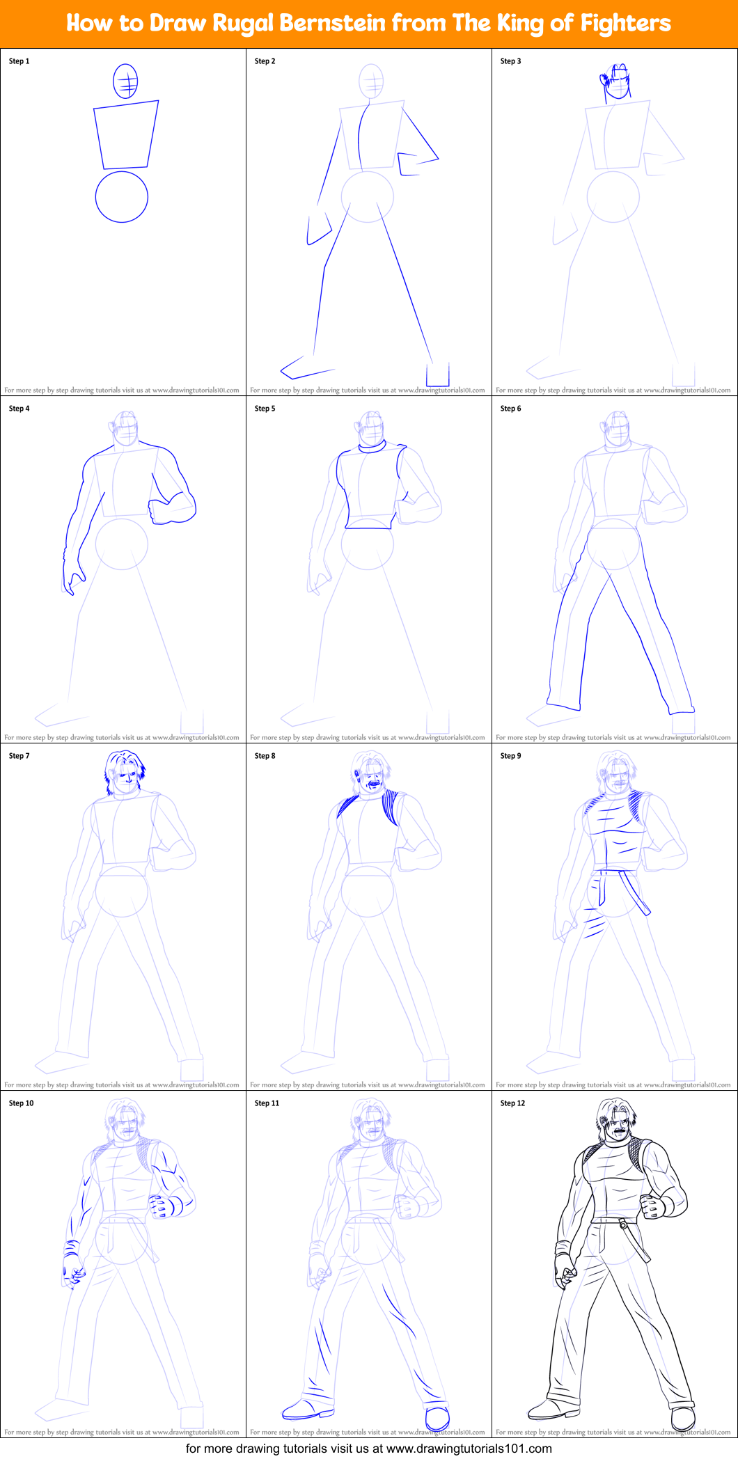 How to Draw Rugal Bernstein from The King of Fighters Printable Step by Step
