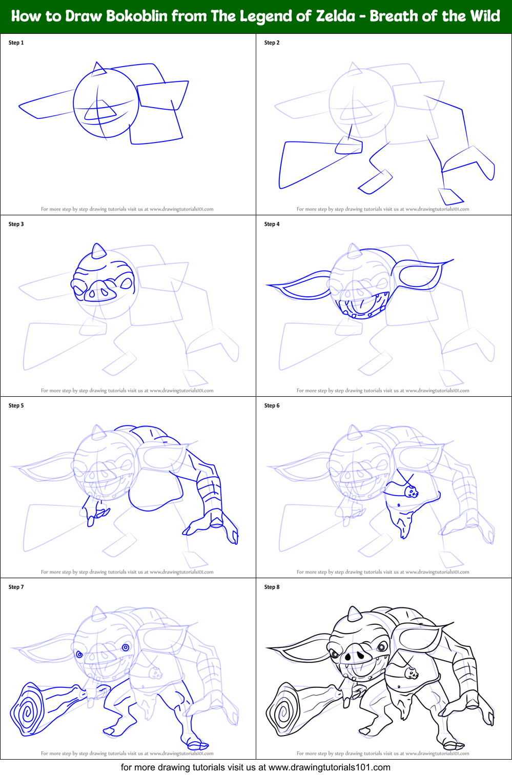 How to Draw Bokoblin from The Legend of Zelda - Breath of the Wild Printable Step by Step