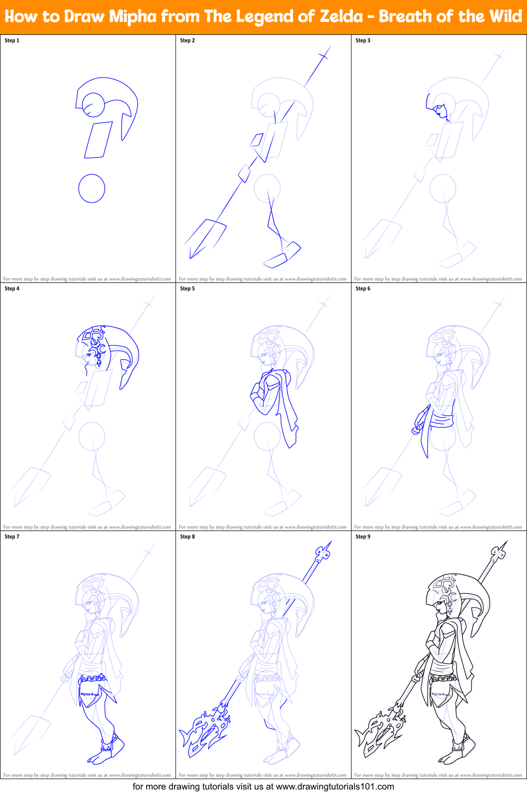 How to Draw Mipha from The Legend of Zelda - Breath of the Wild Printable Step by Step
