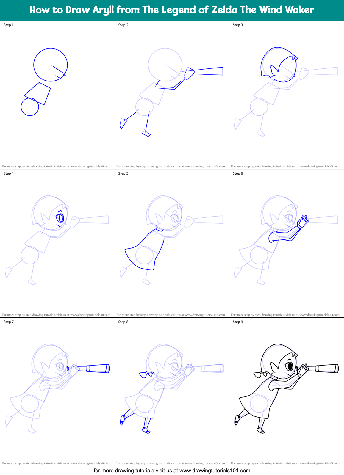 How to Draw Aryll from The Legend of Zelda The Wind Waker Printable Step by Step