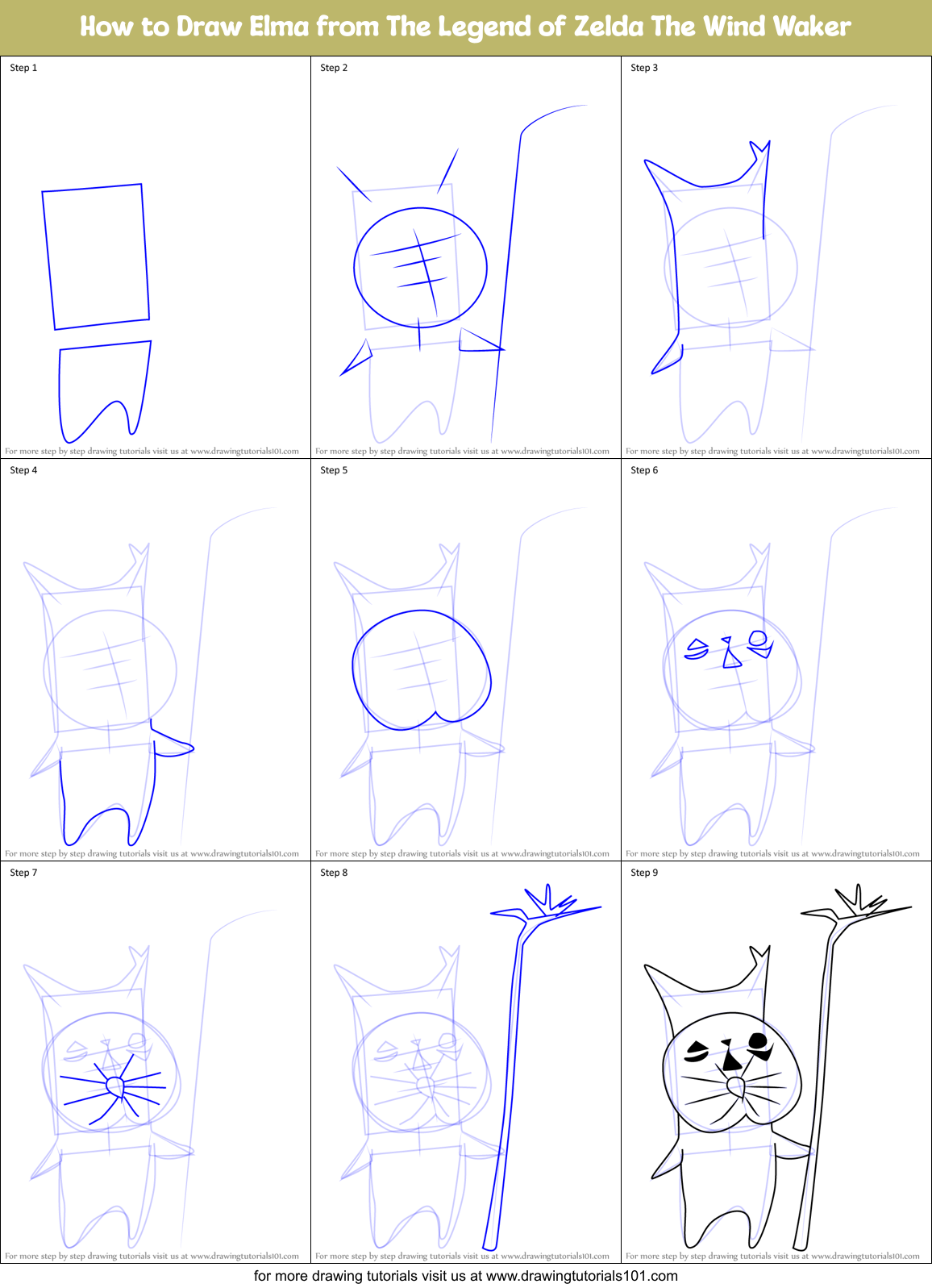 How to Draw Elma from The Legend of Zelda The Wind Waker Printable Step by Step