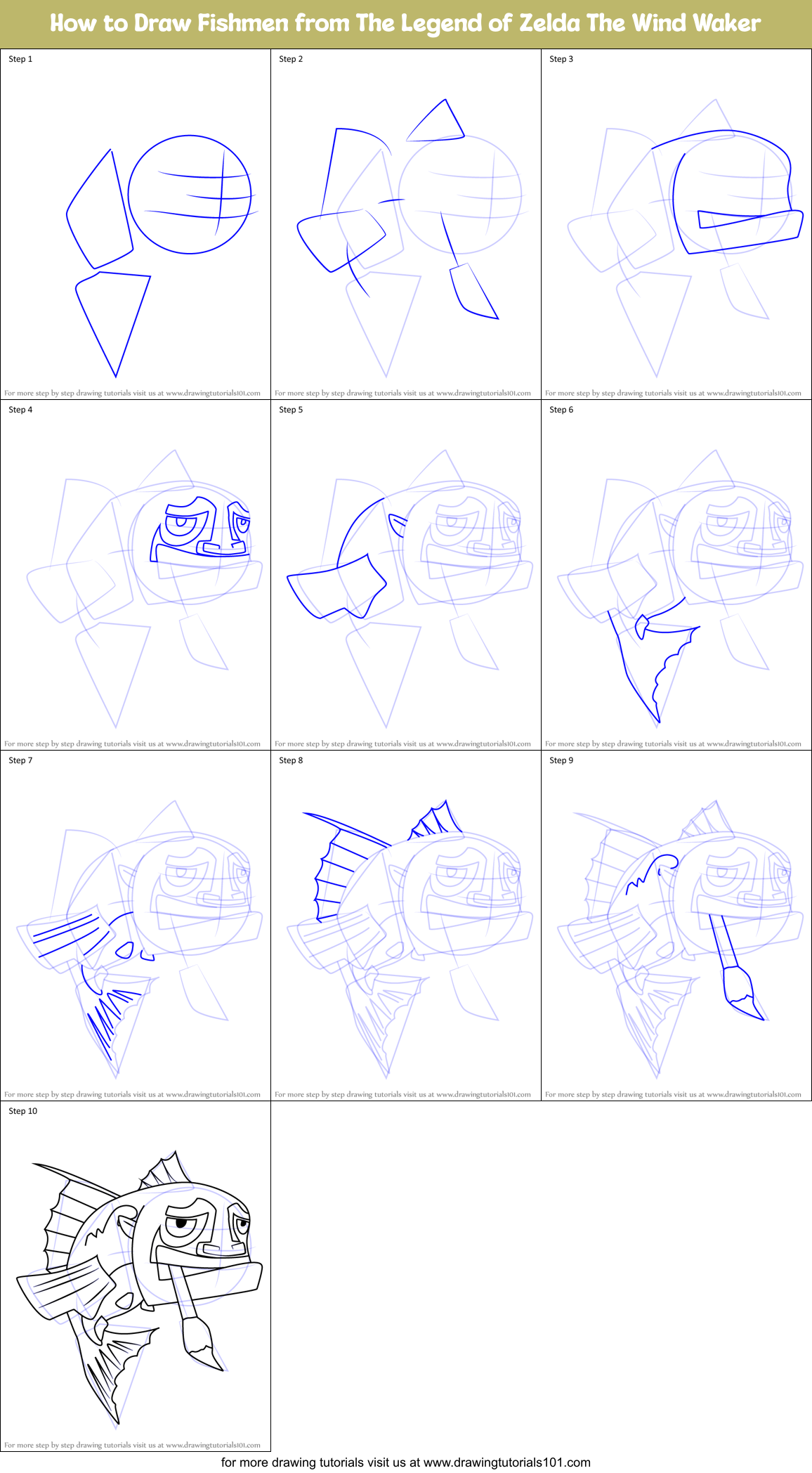 How to Draw Fishmen from The Legend of Zelda The Wind Waker Printable Step by Step