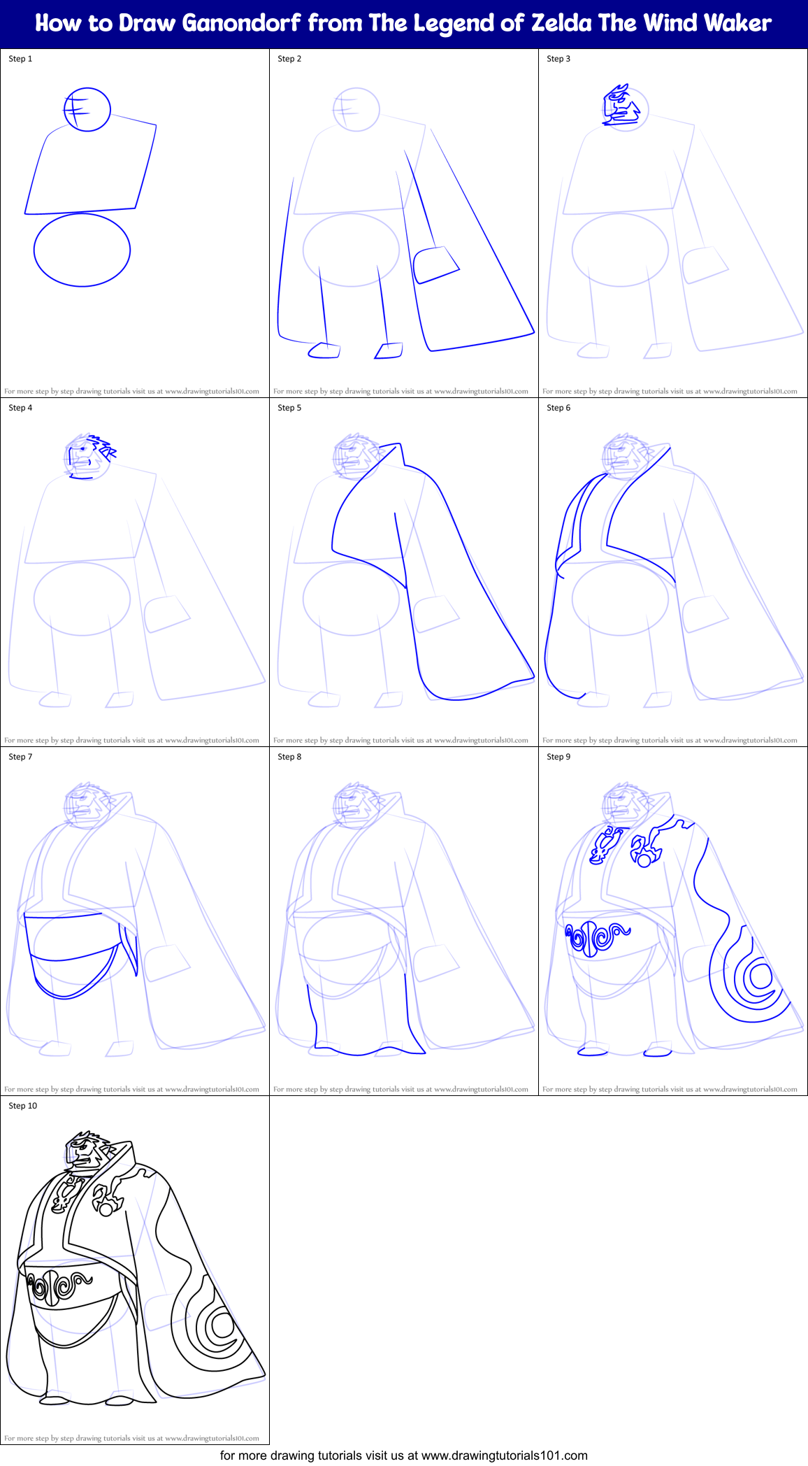 How to Draw Ganondorf from The Legend of Zelda The Wind Waker Printable Step by Step