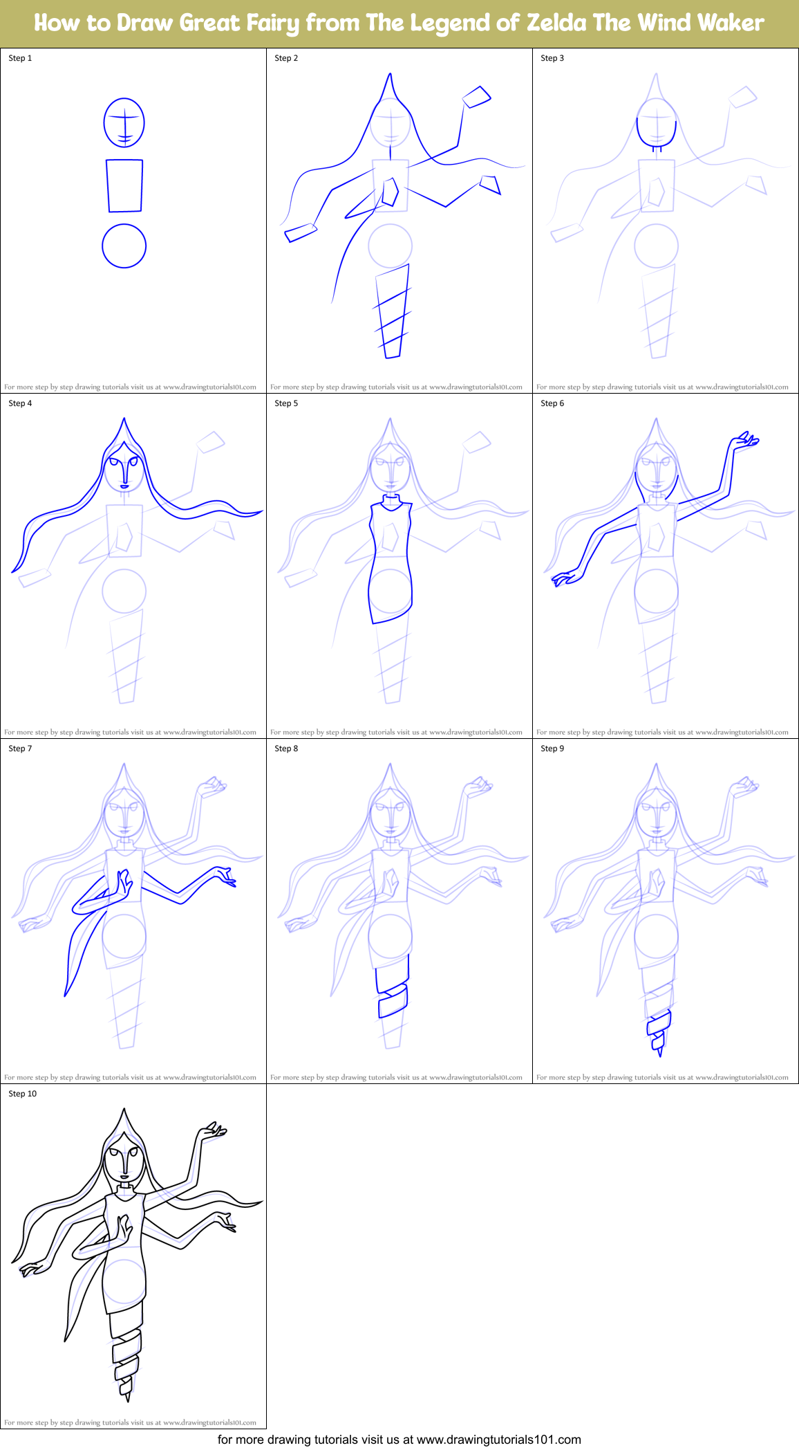 How to Draw Great Fairy from The Legend of Zelda The Wind Waker Printable Step by Step