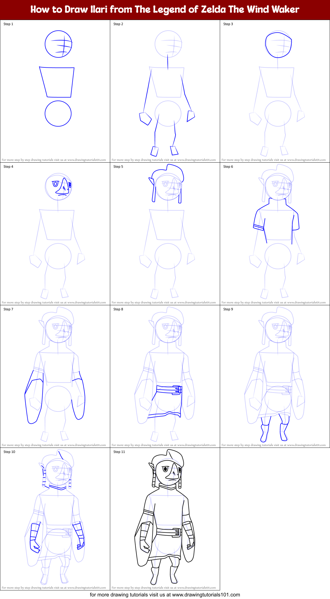 How to Draw Ilari from The Legend of Zelda The Wind Waker Printable Step by Step