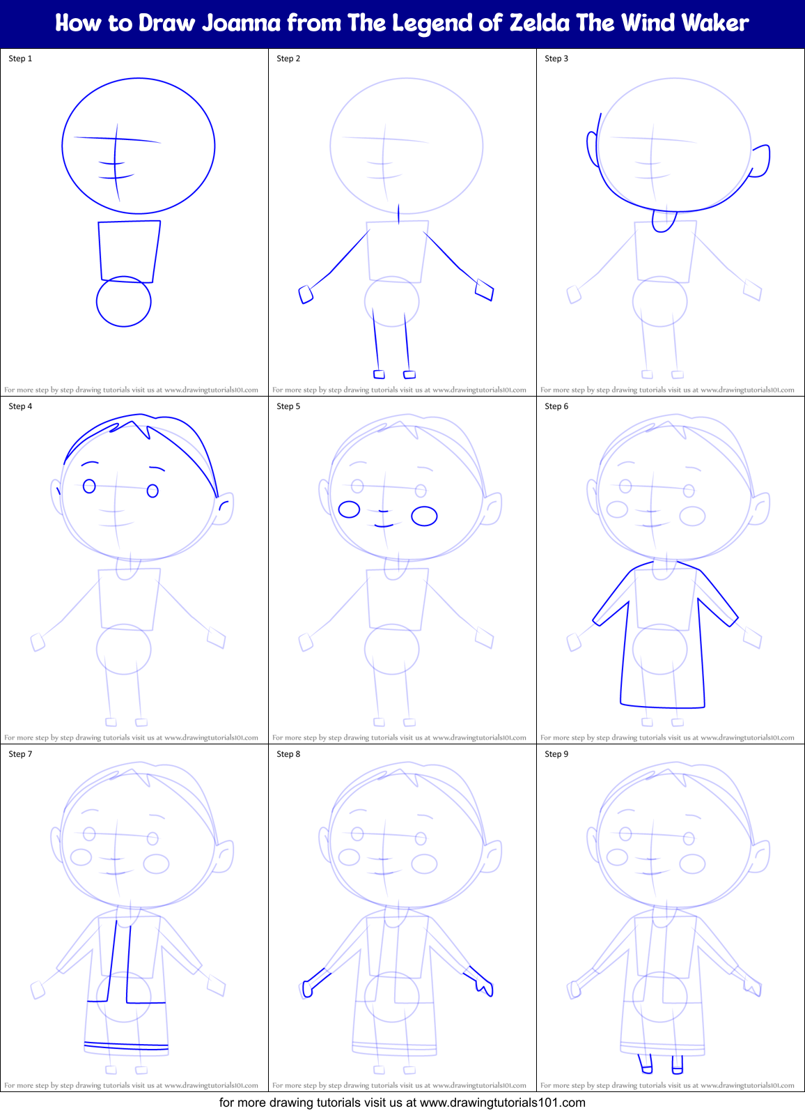 How to Draw Joanna from The Legend of Zelda The Wind Waker Printable Step by Step