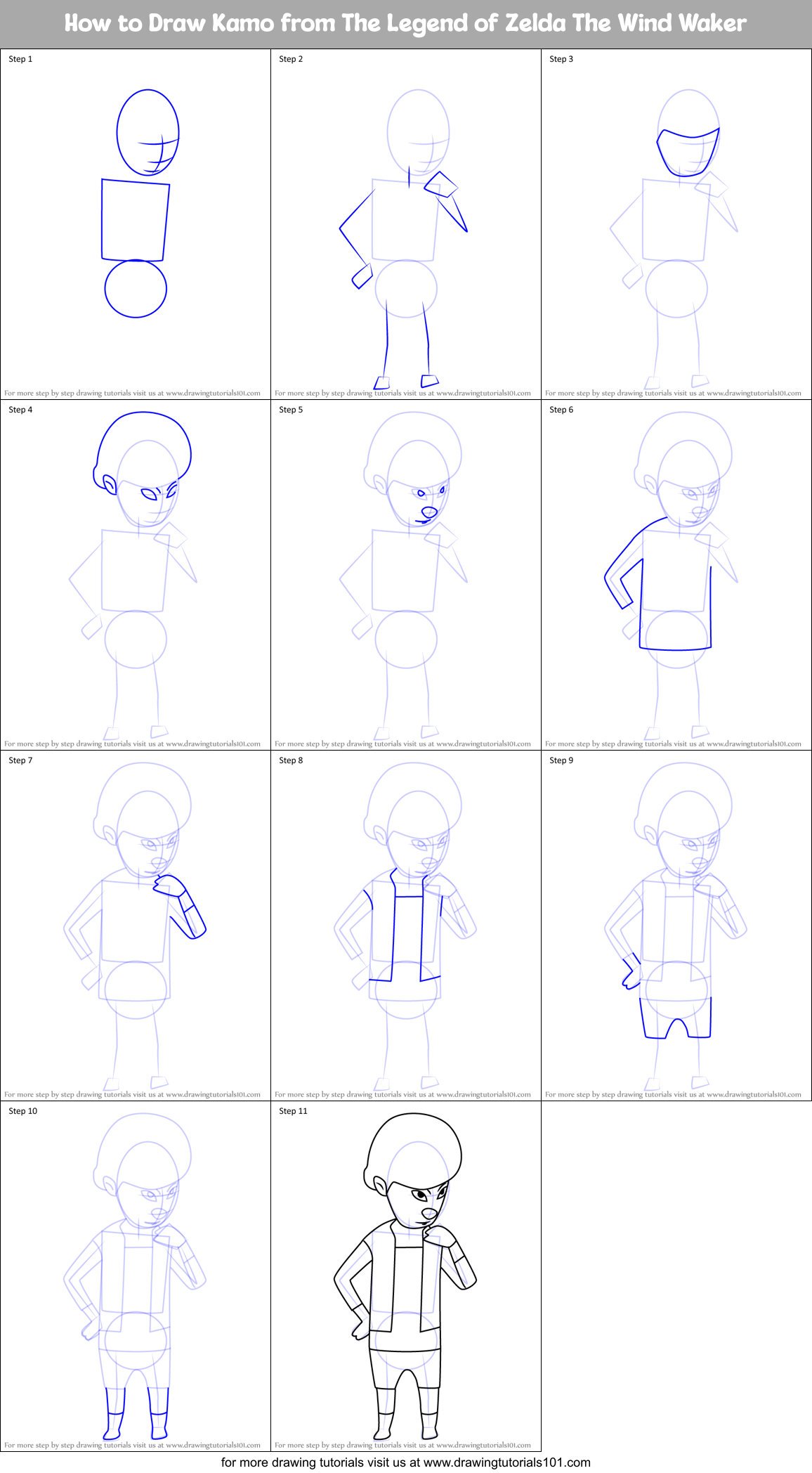 How to Draw Kamo from The Legend of Zelda The Wind Waker Printable Step by Step