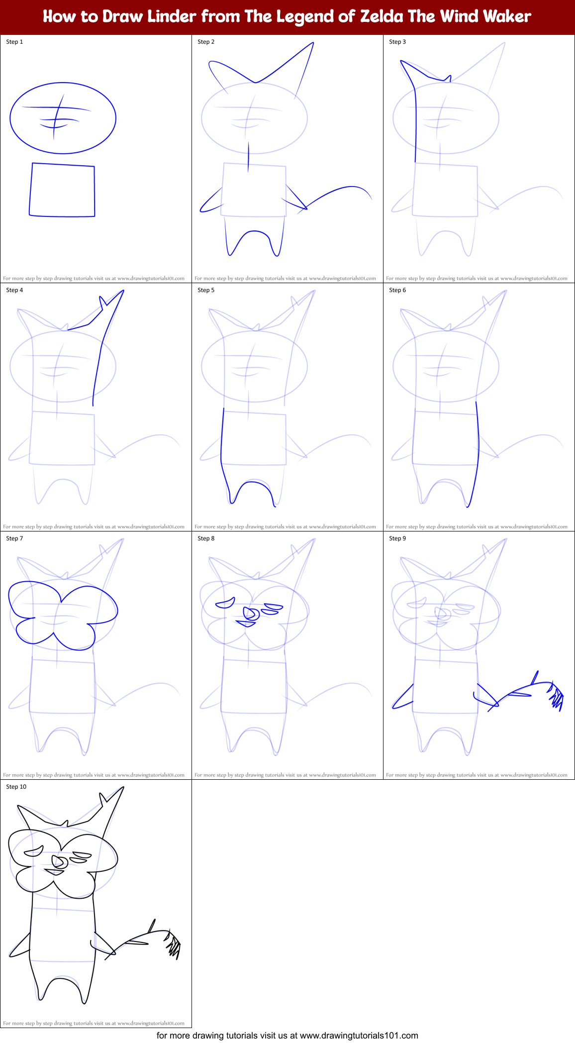 How to Draw Linder from The Legend of Zelda The Wind Waker Printable Step by Step