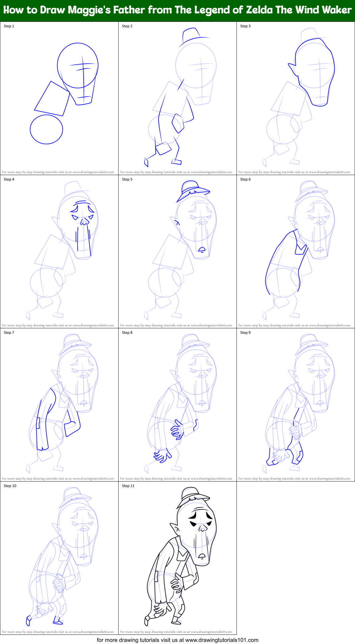 How to Draw Maggie's Father from The Legend of Zelda The Wind Waker Printable Step by Step