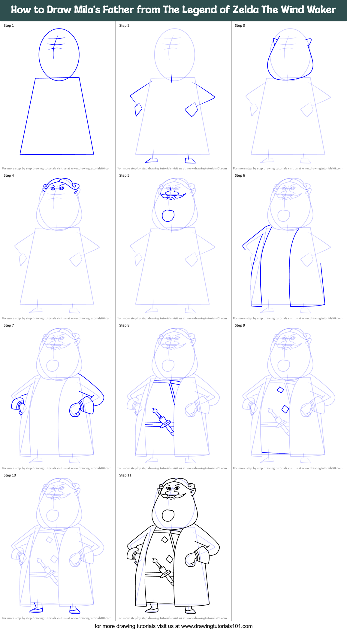 How to Draw Mila's Father from The Legend of Zelda The Wind Waker Printable Step by Step