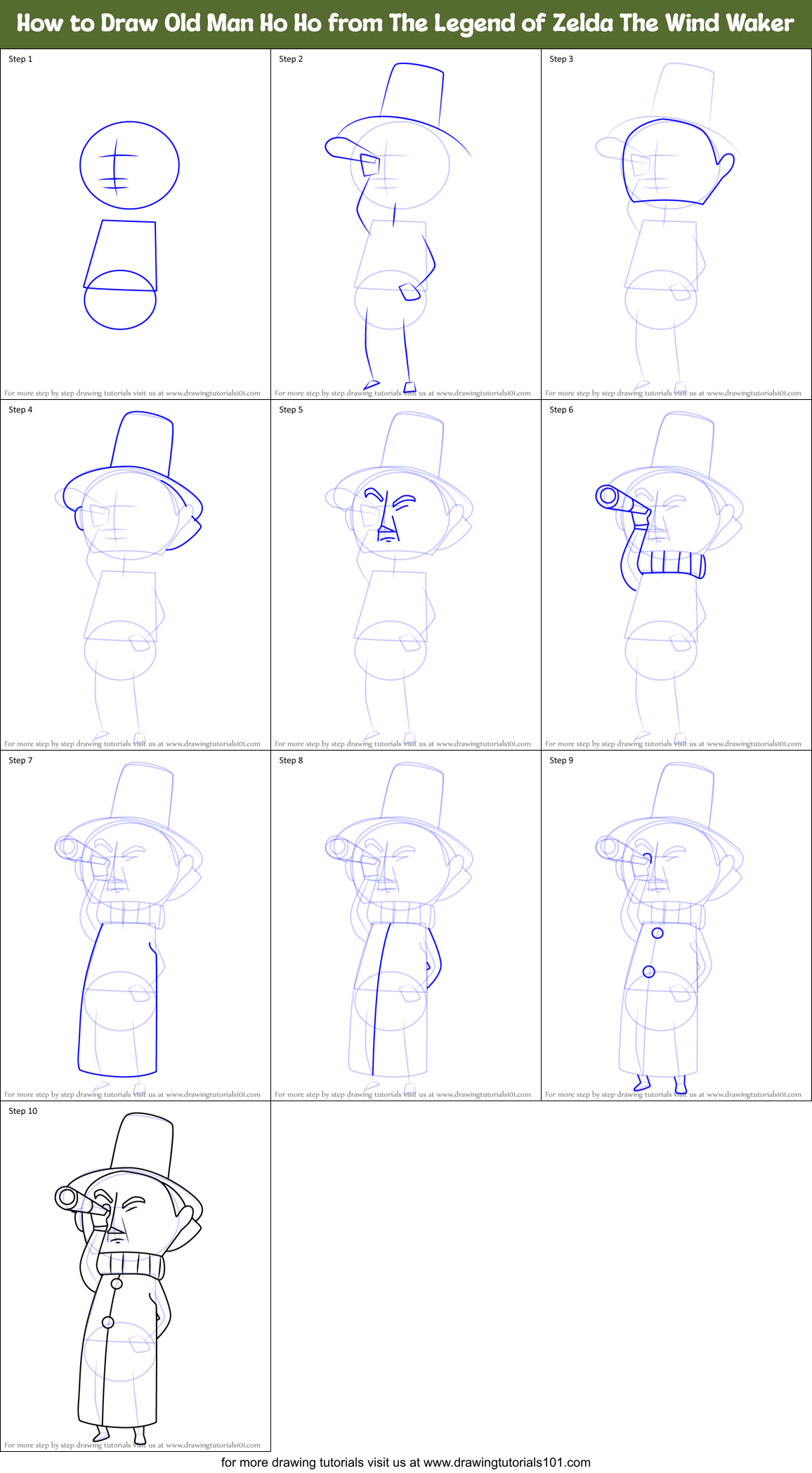 How to Draw Old Man Ho Ho from The Legend of Zelda The Wind Waker Printable Step by Step