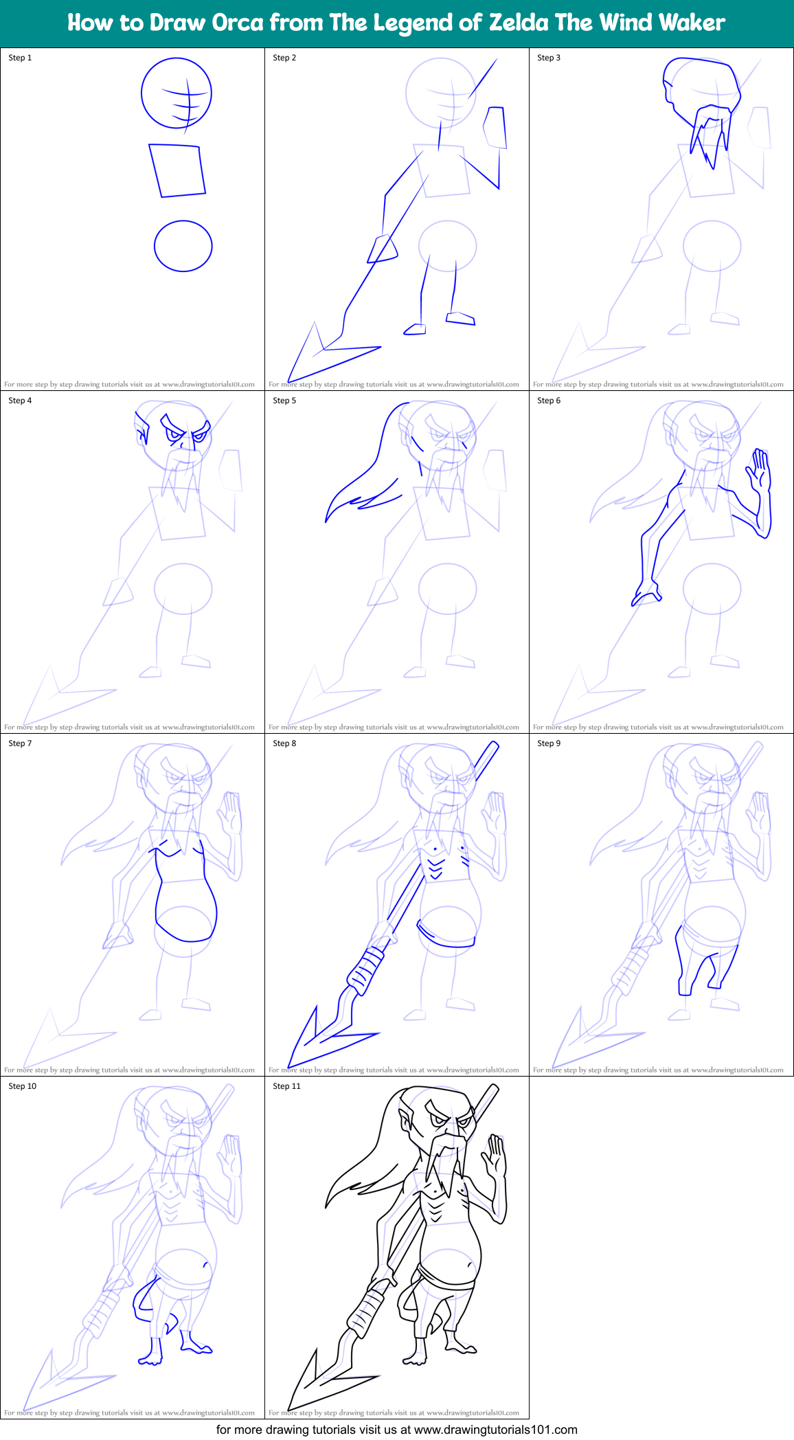 How to Draw Orca from The Legend of Zelda The Wind Waker Printable Step by Step