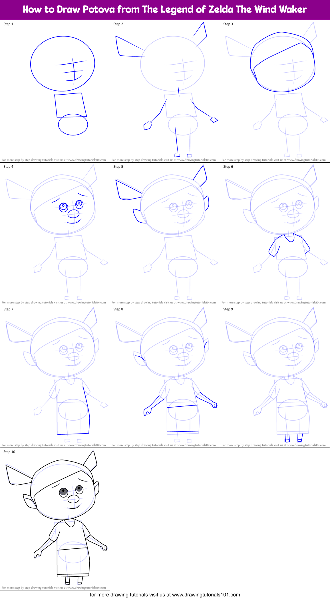 How to Draw Potova from The Legend of Zelda The Wind Waker Printable Step by Step