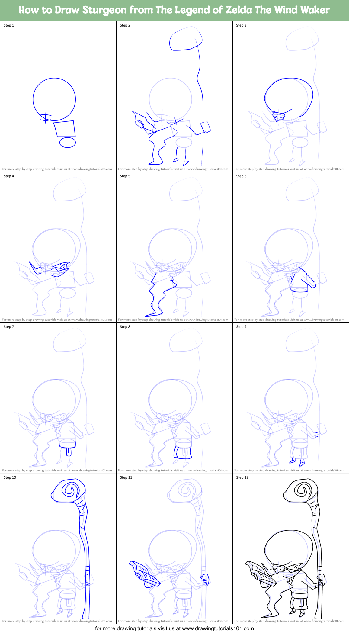 How to Draw Sturgeon from The Legend of Zelda The Wind Waker Printable Step by Step