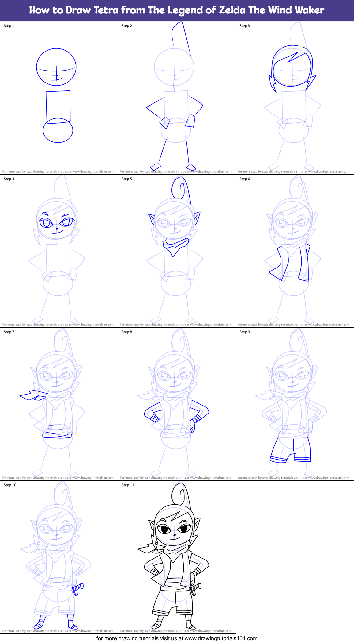 How to Draw Tetra from The Legend of Zelda The Wind Waker Printable Step by Step