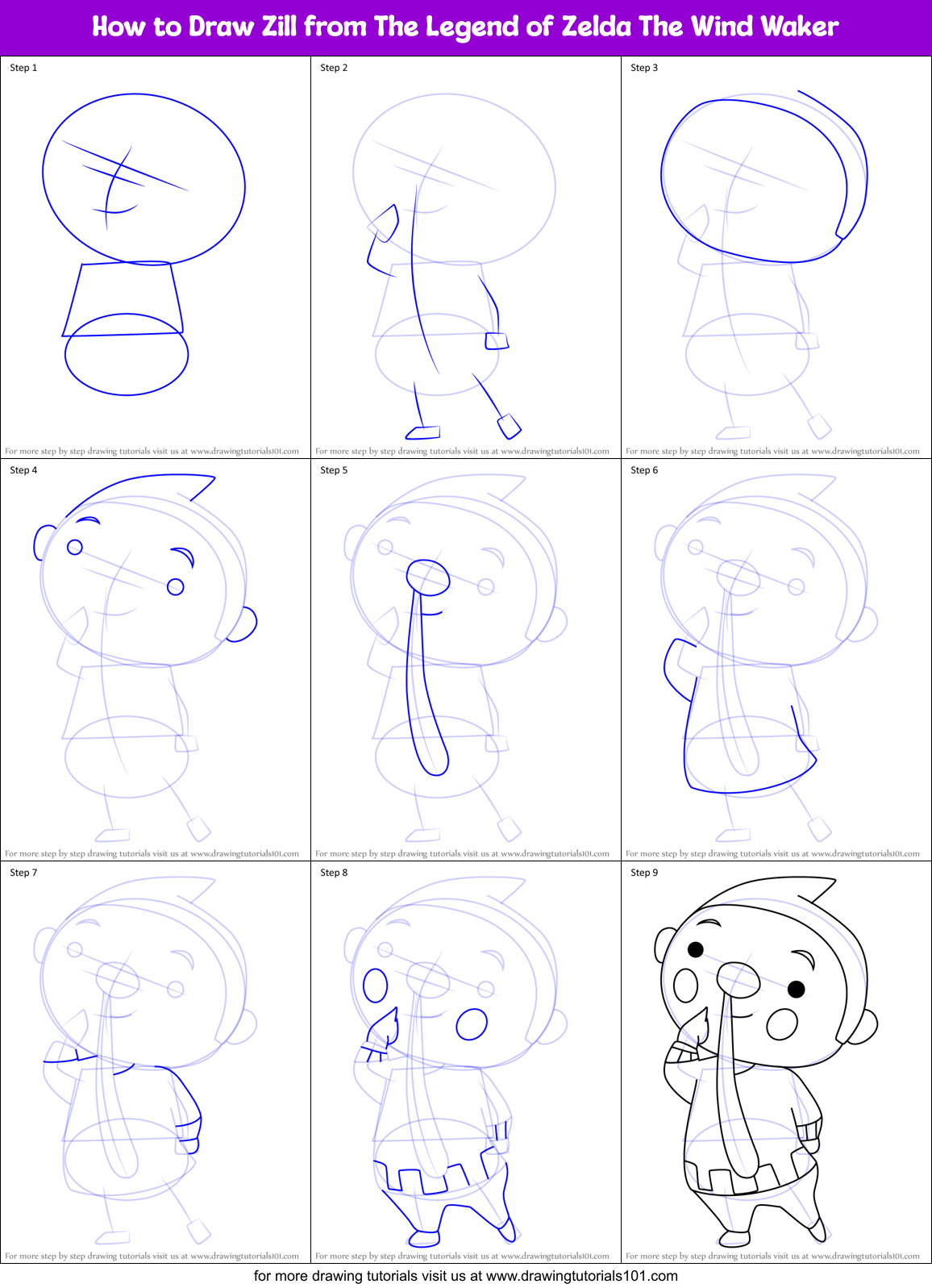 How to Draw Zill from The Legend of Zelda The Wind Waker Printable Step by Step