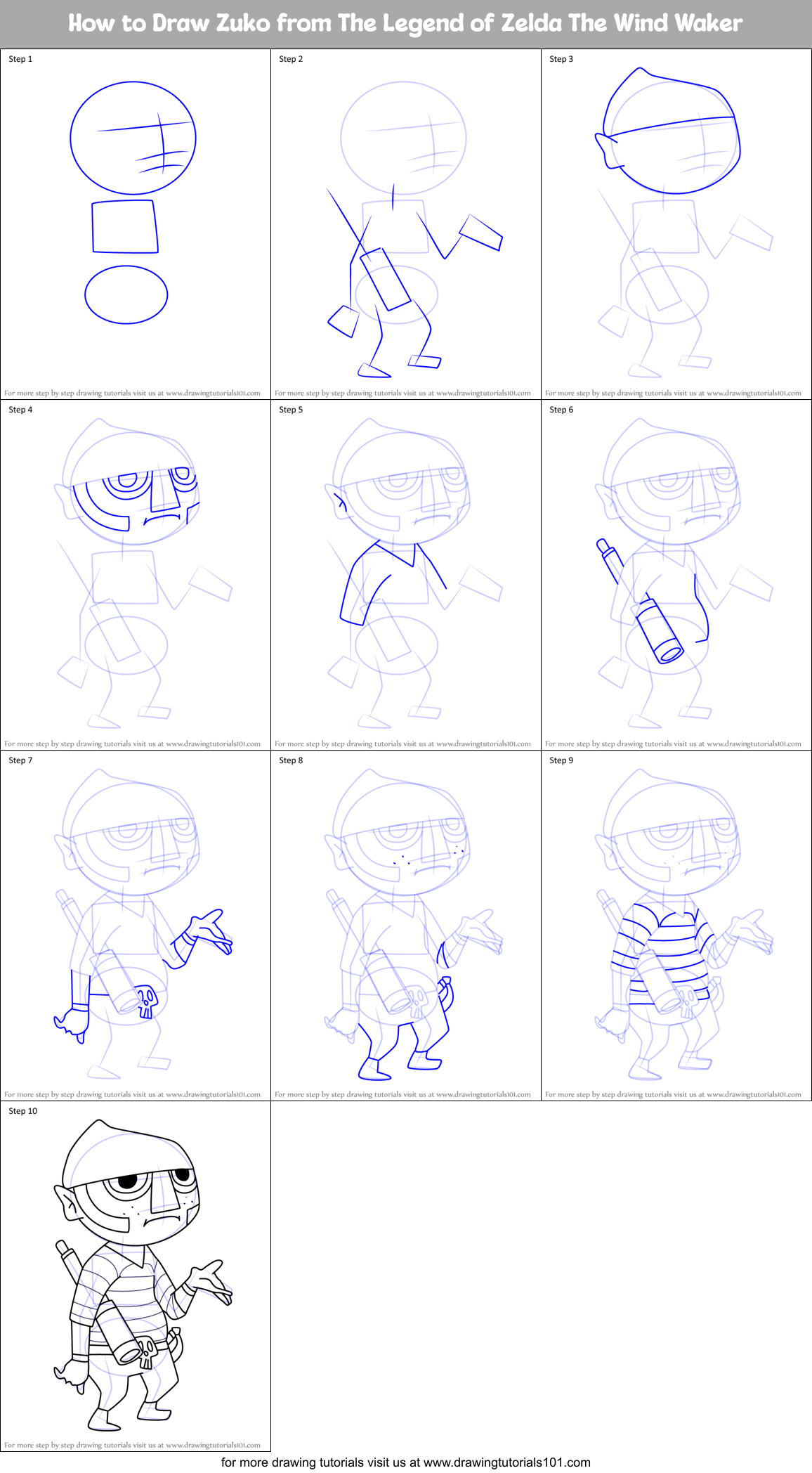 How to Draw Zuko from The Legend of Zelda The Wind Waker Printable Step by Step