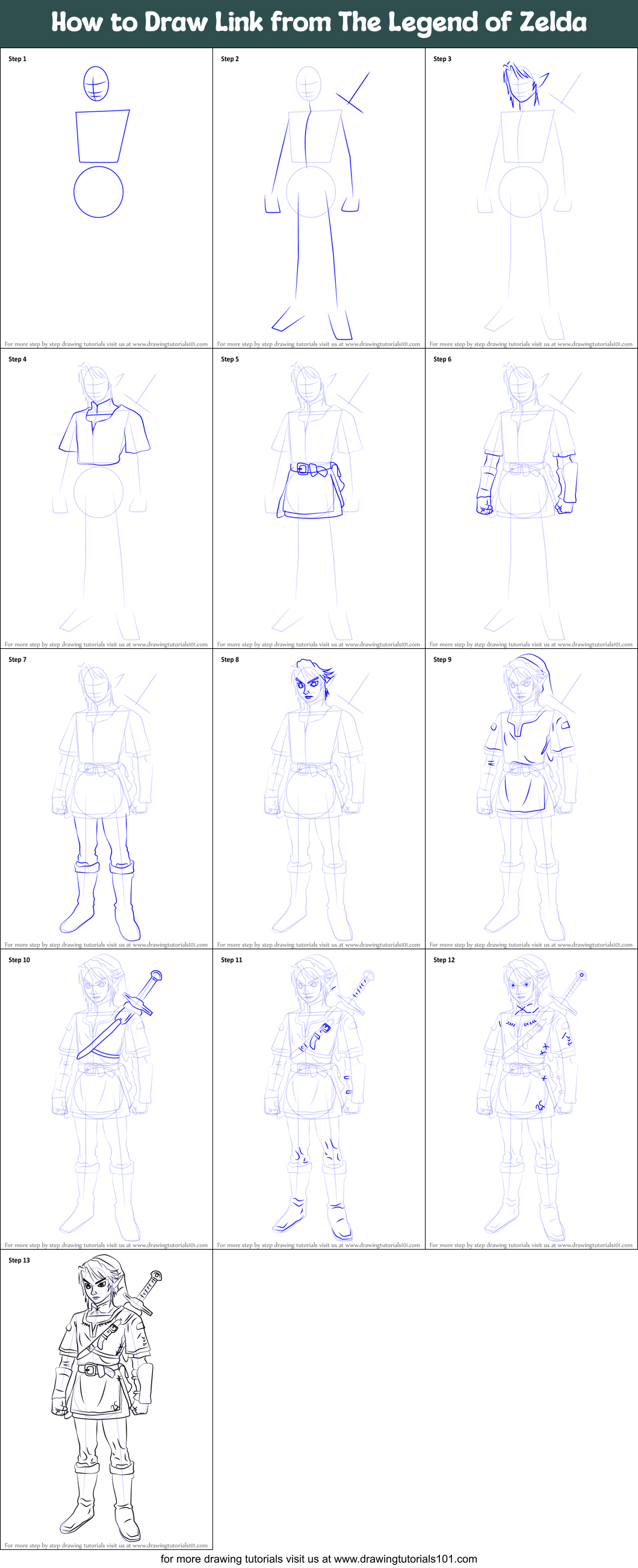 How to Draw Link from The Legend of Zelda Printable Step by Step