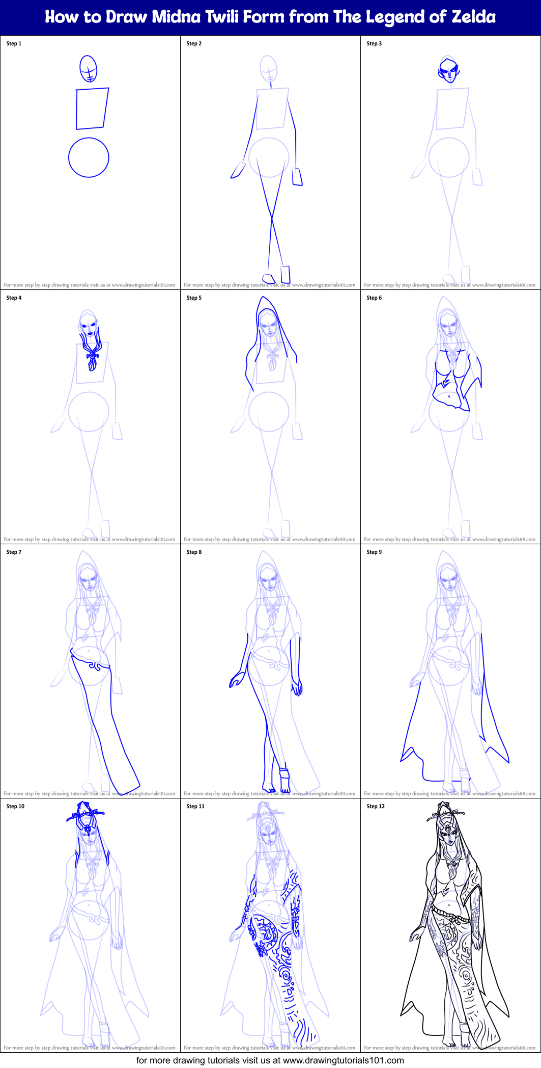 How to Draw Midna Twili Form from The Legend of Zelda Printable Step by Step