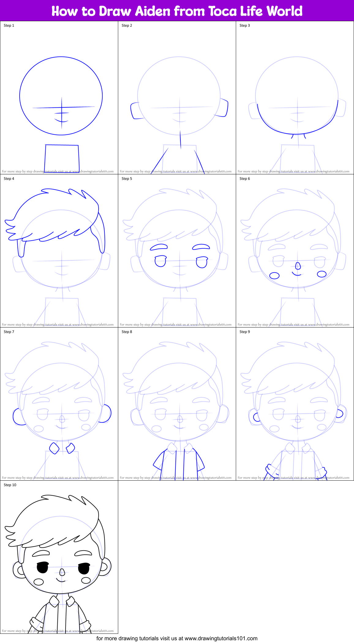 How to Draw Aiden from Toca Life World Printable Step by Step