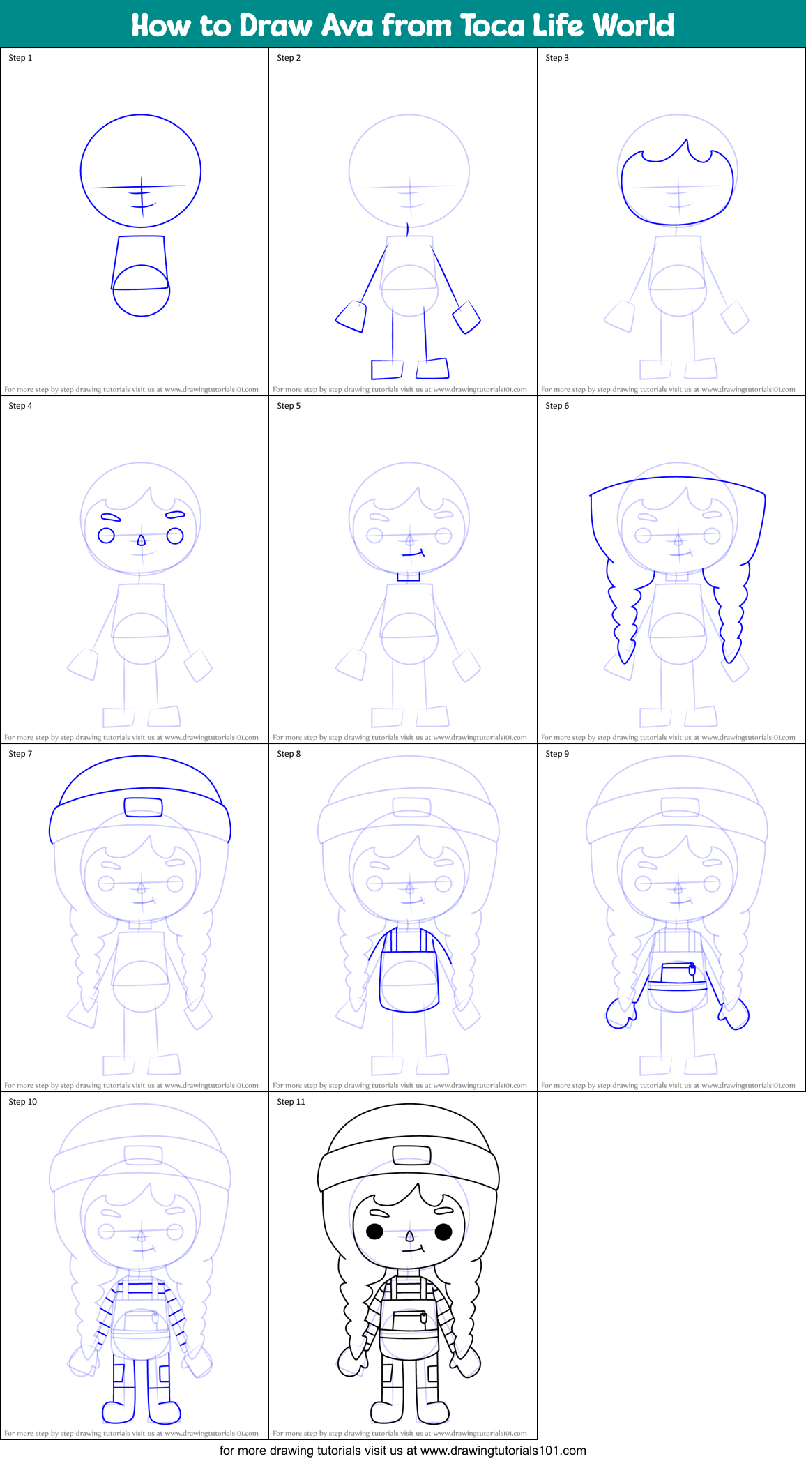 How to Draw Ava from Toca Life World Printable Step by Step