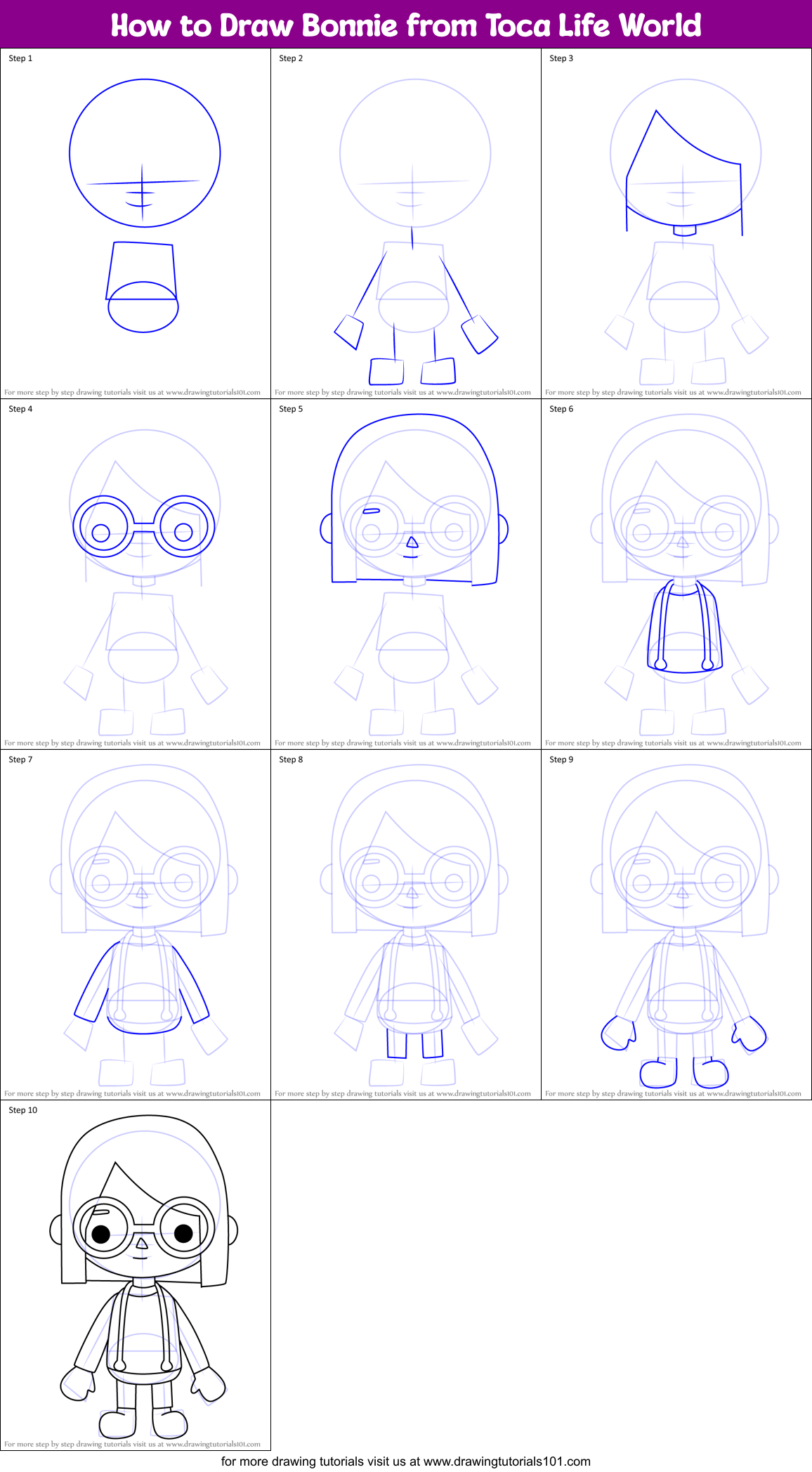 How to Draw Bonnie from Toca Life World Printable Step by Step