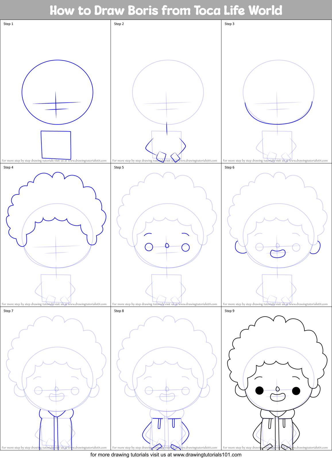 How to Draw Boris from Toca Life World Printable Step by Step