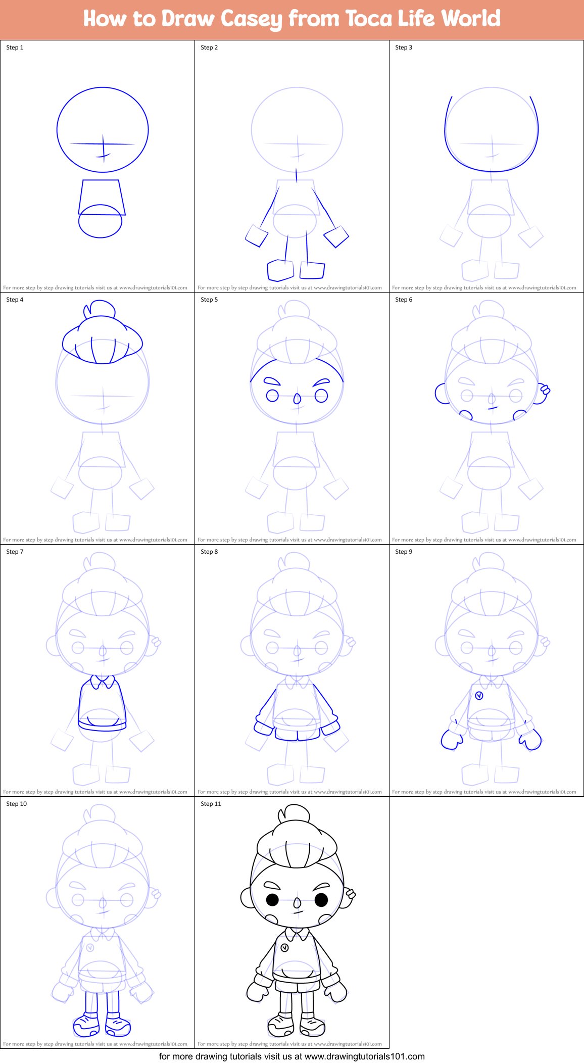 How to Draw Casey from Toca Life World Printable Step by Step
