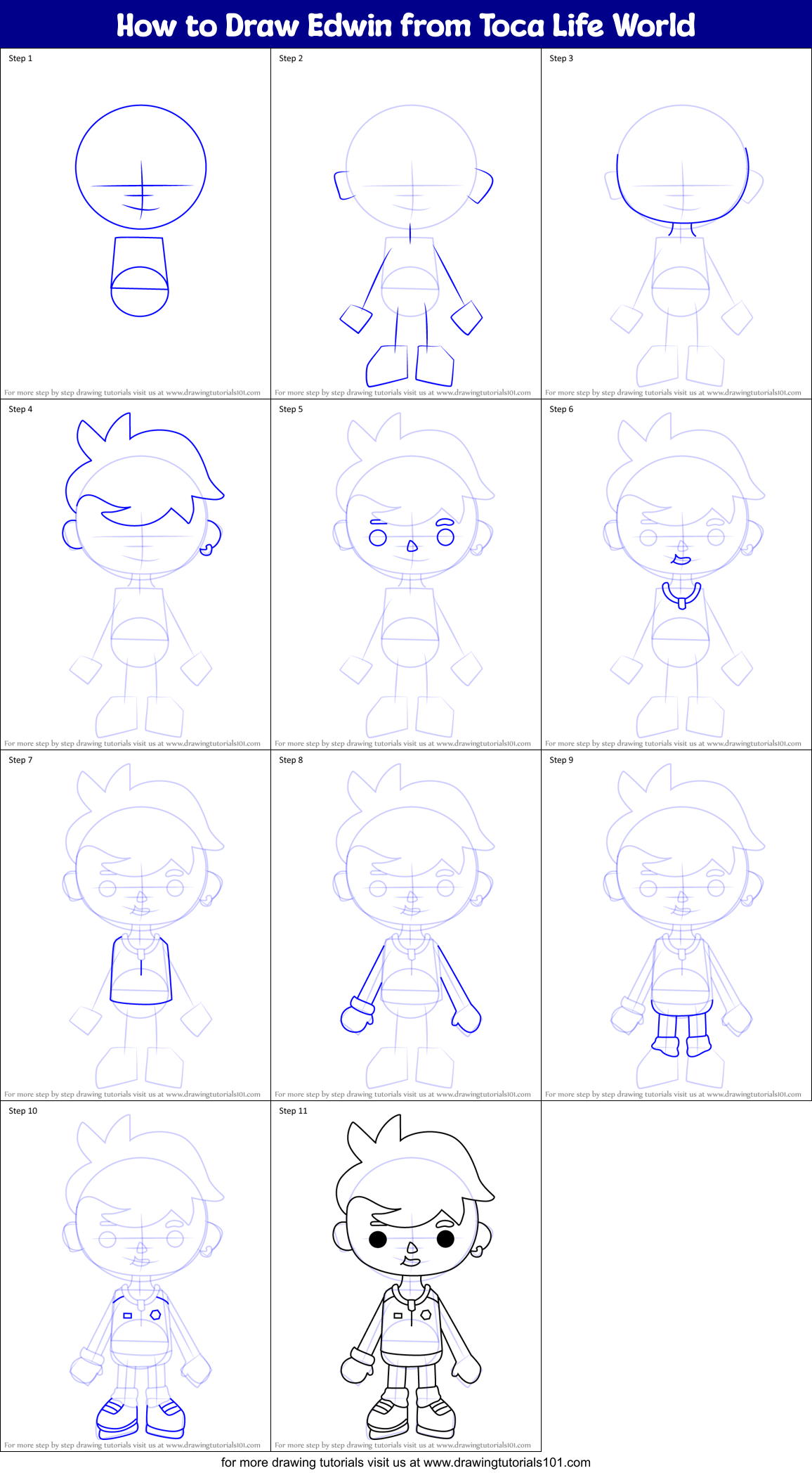 How to Draw Edwin from Toca Life World Printable Step by Step