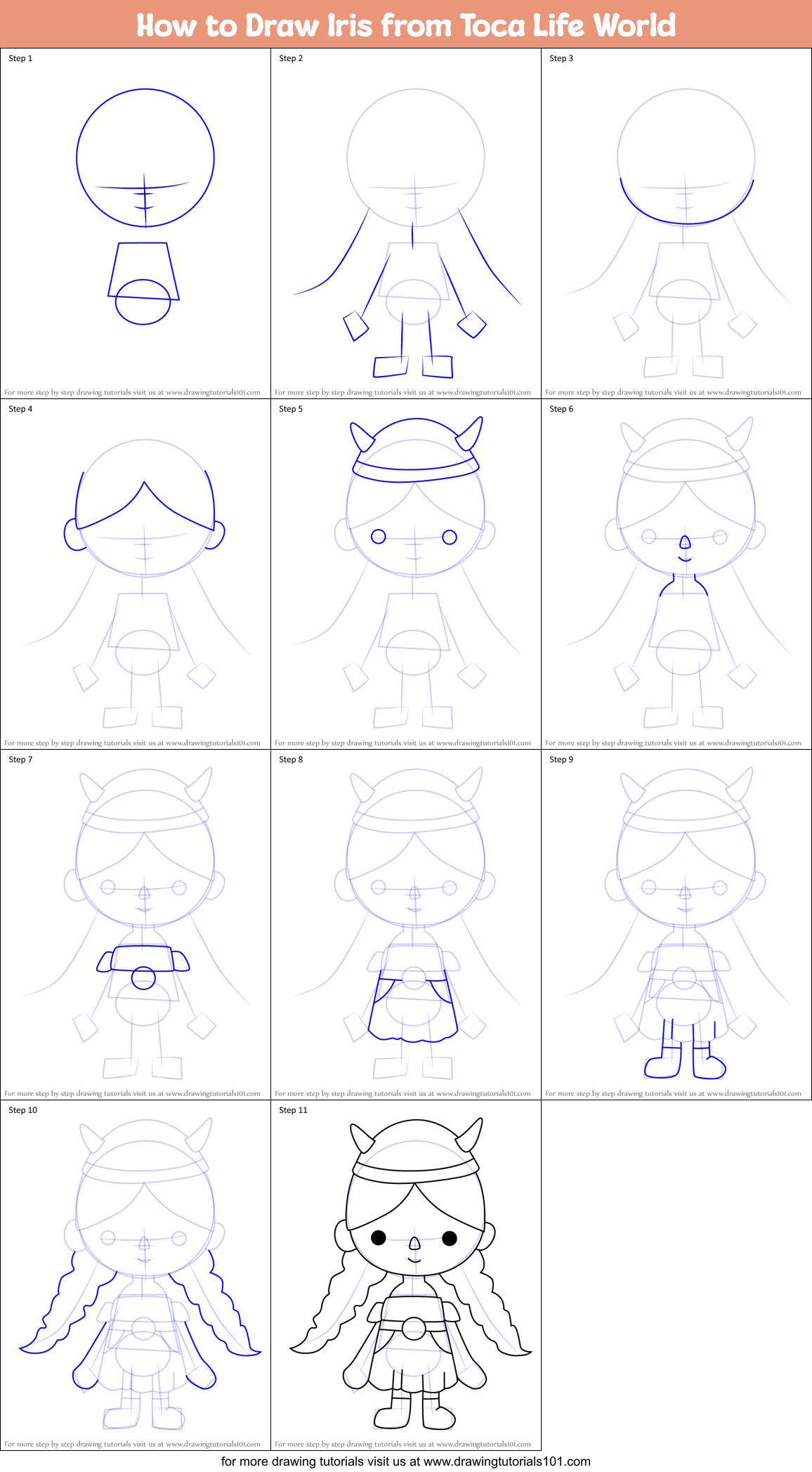 How to Draw Iris from Toca Life World Printable Step by Step
